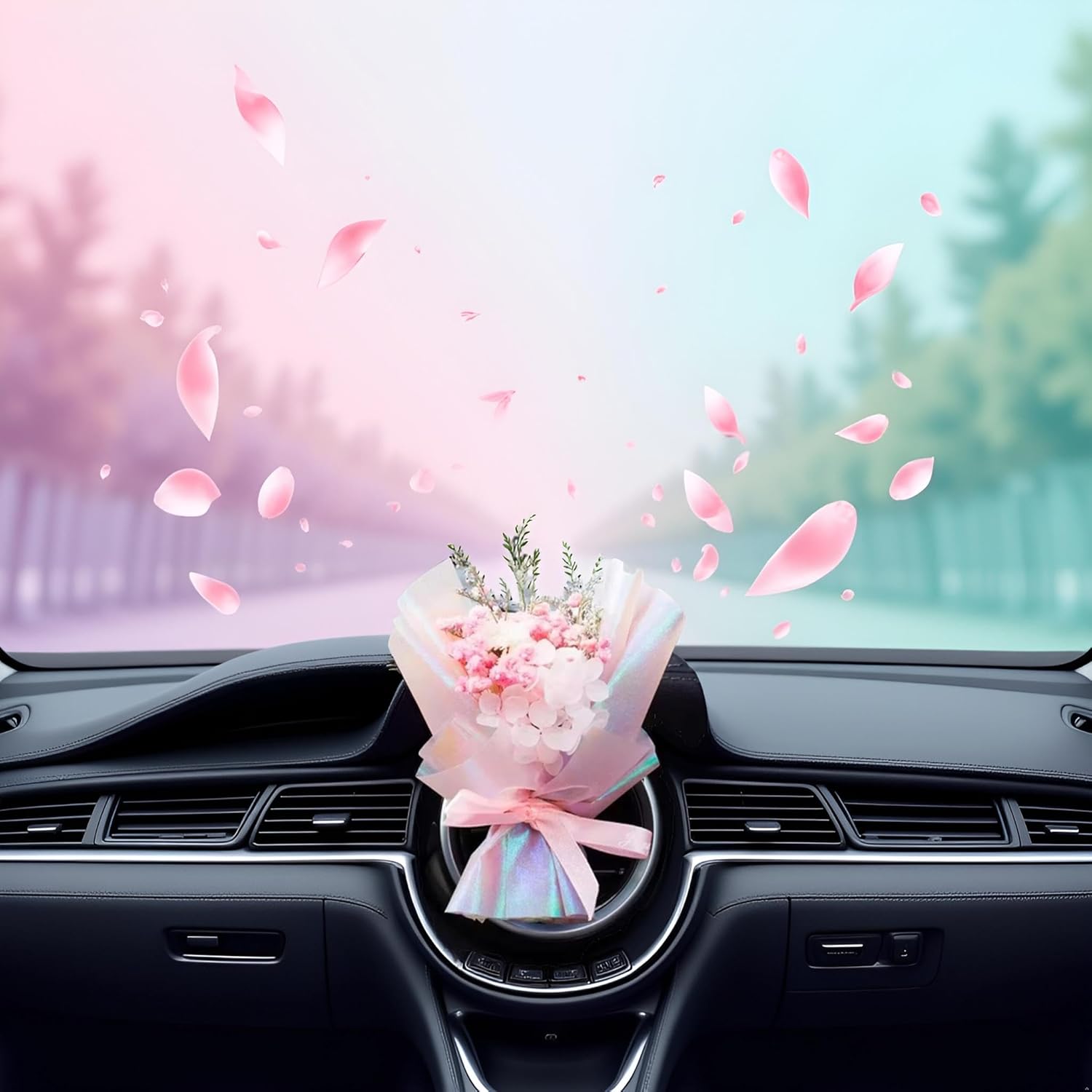 Pink Mini Dried Flowers Bouquet for Car Air Vent