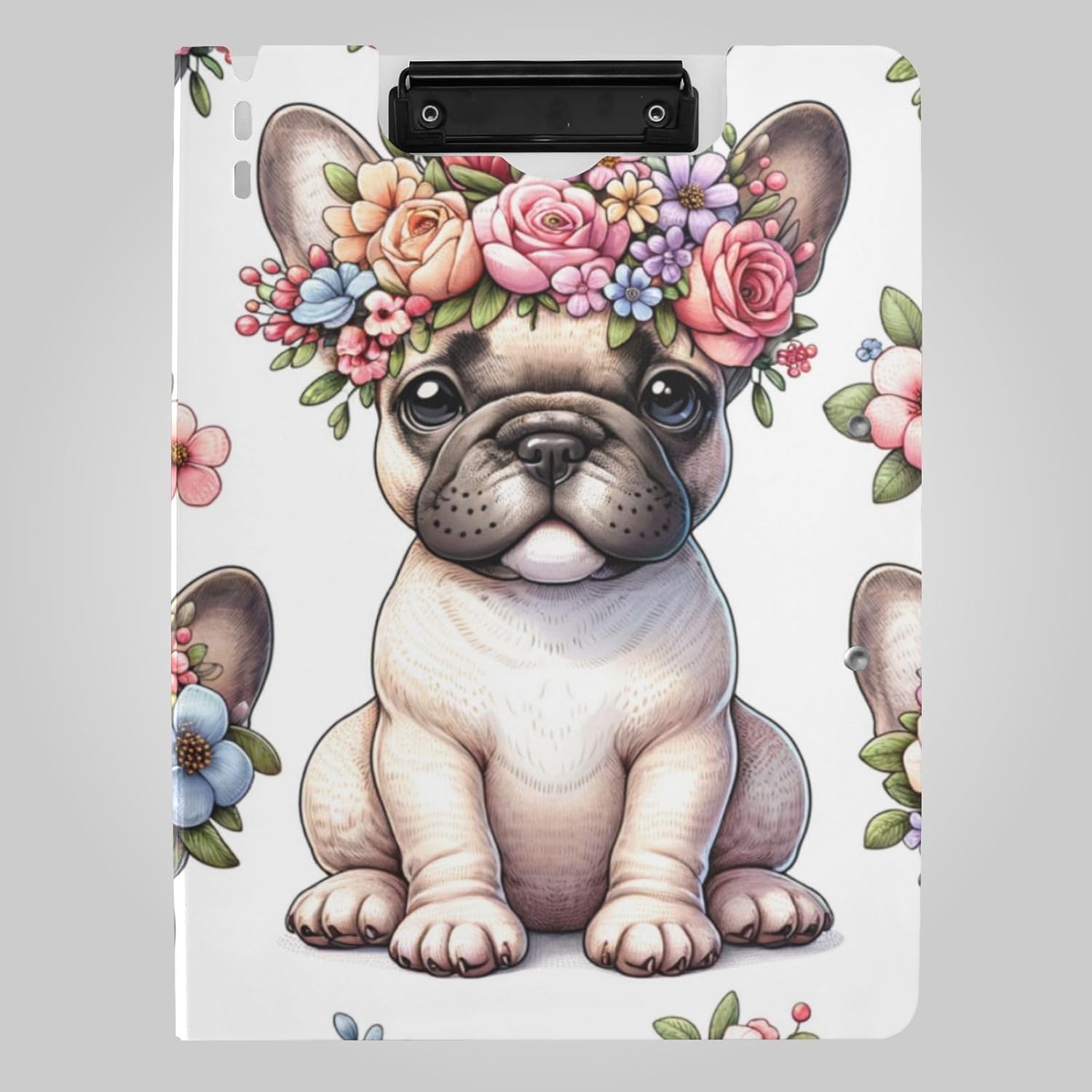 French Bulldog Flower Crown Clipboard A4 Size Waterproof Folder