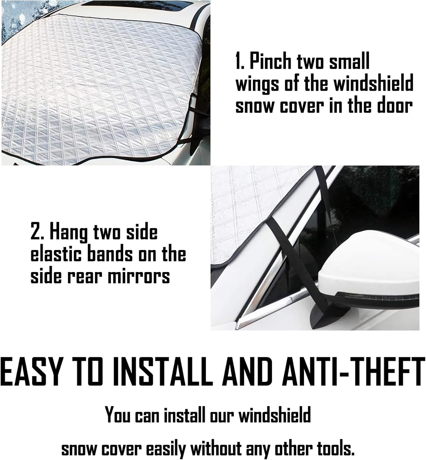 EXQUISLIFE 3-Layer Windshield Snow Cover for Cars and SUVs