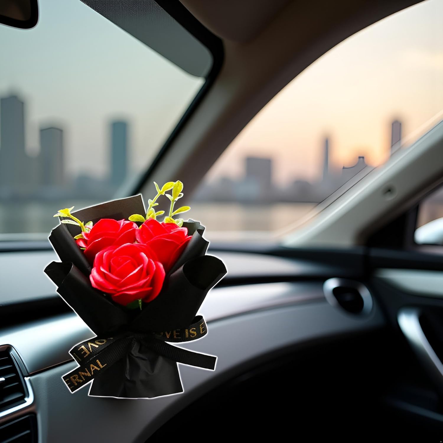 Red Mini Bouquet Car Air Vent Clip with Dried Rose Fragrance Diffuser