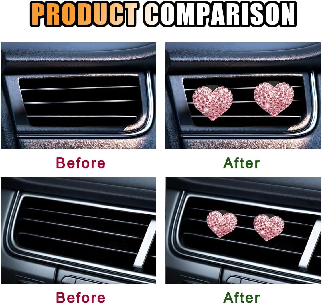 2PCS Heart-Shaped Crystal Air Vent Clip for Car