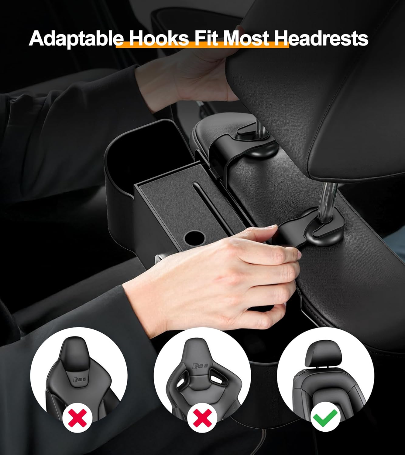 3-in-1 Car Organizer with Tissue Holder Cup Holders and Purse Hooks