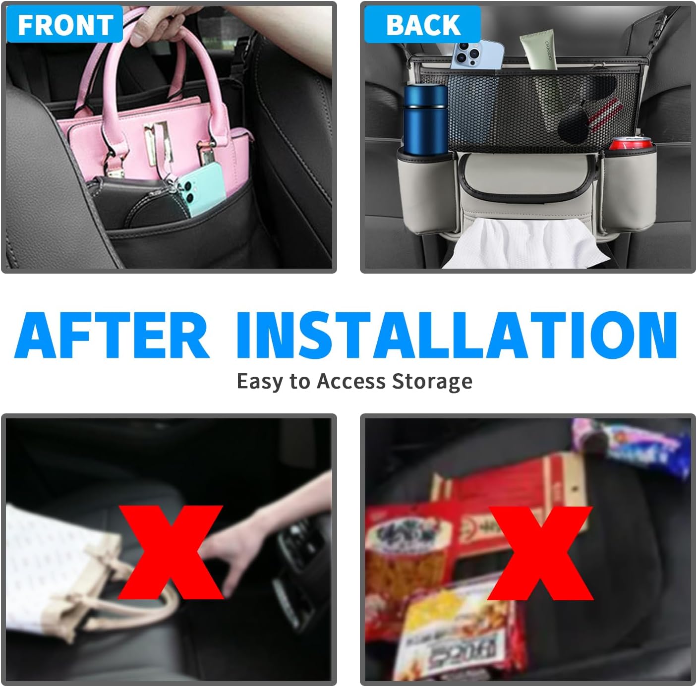 QBUC Car Seat Handbag Holder with Tissue Cup Storage