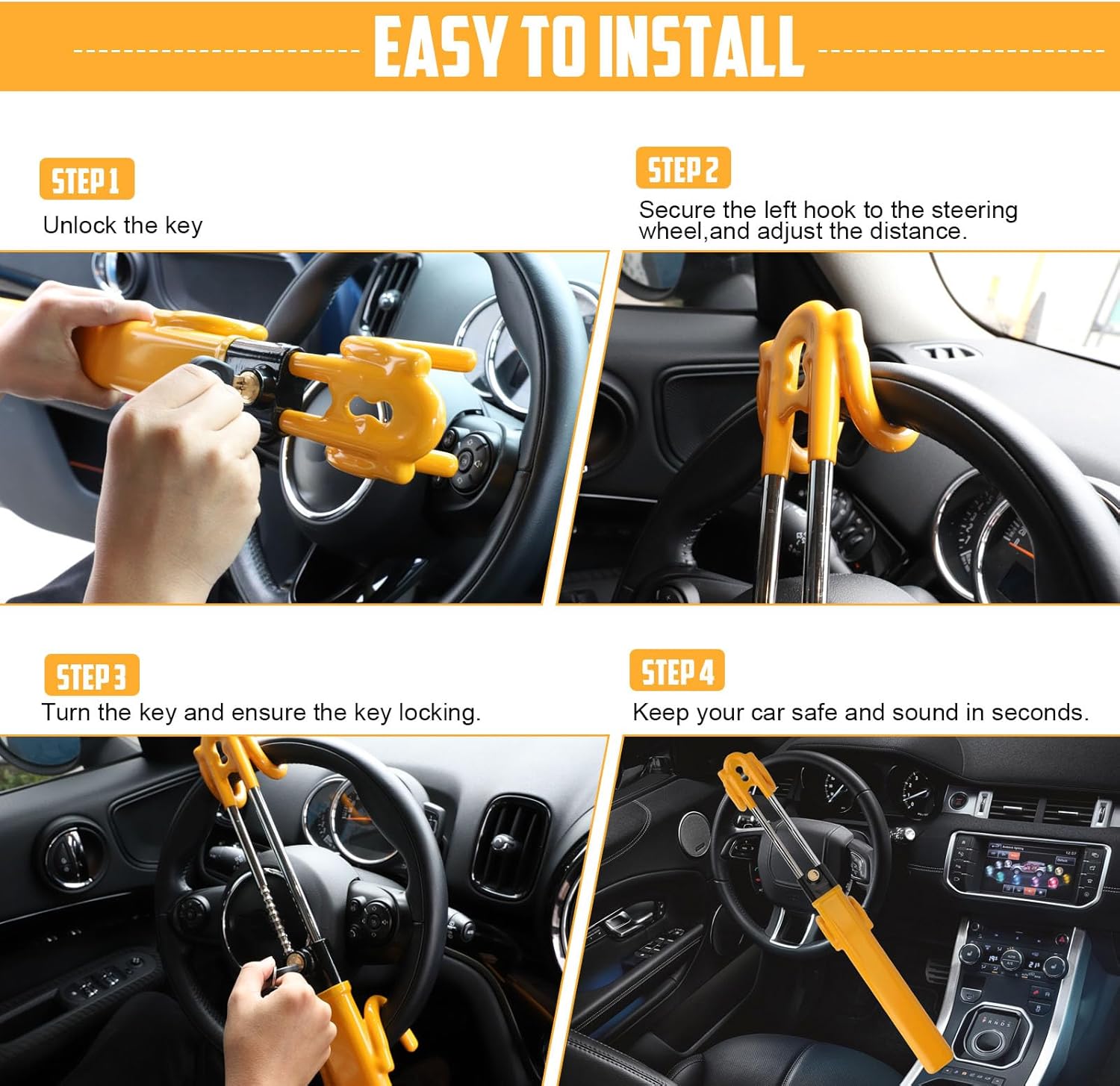 TIPHOPE Heavy Duty Car Steering Lock Anti-Theft Device