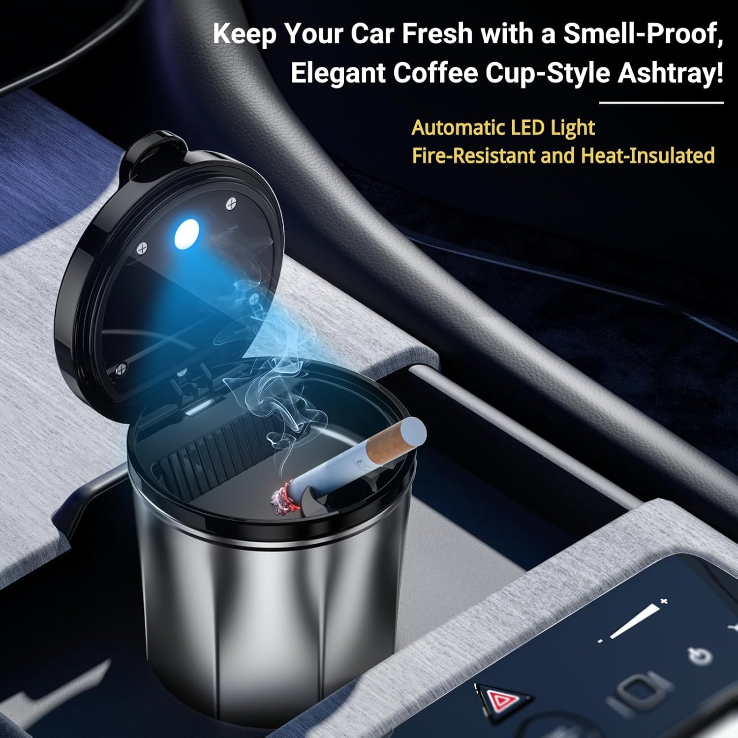Car Ashtray with Lid and LED Light