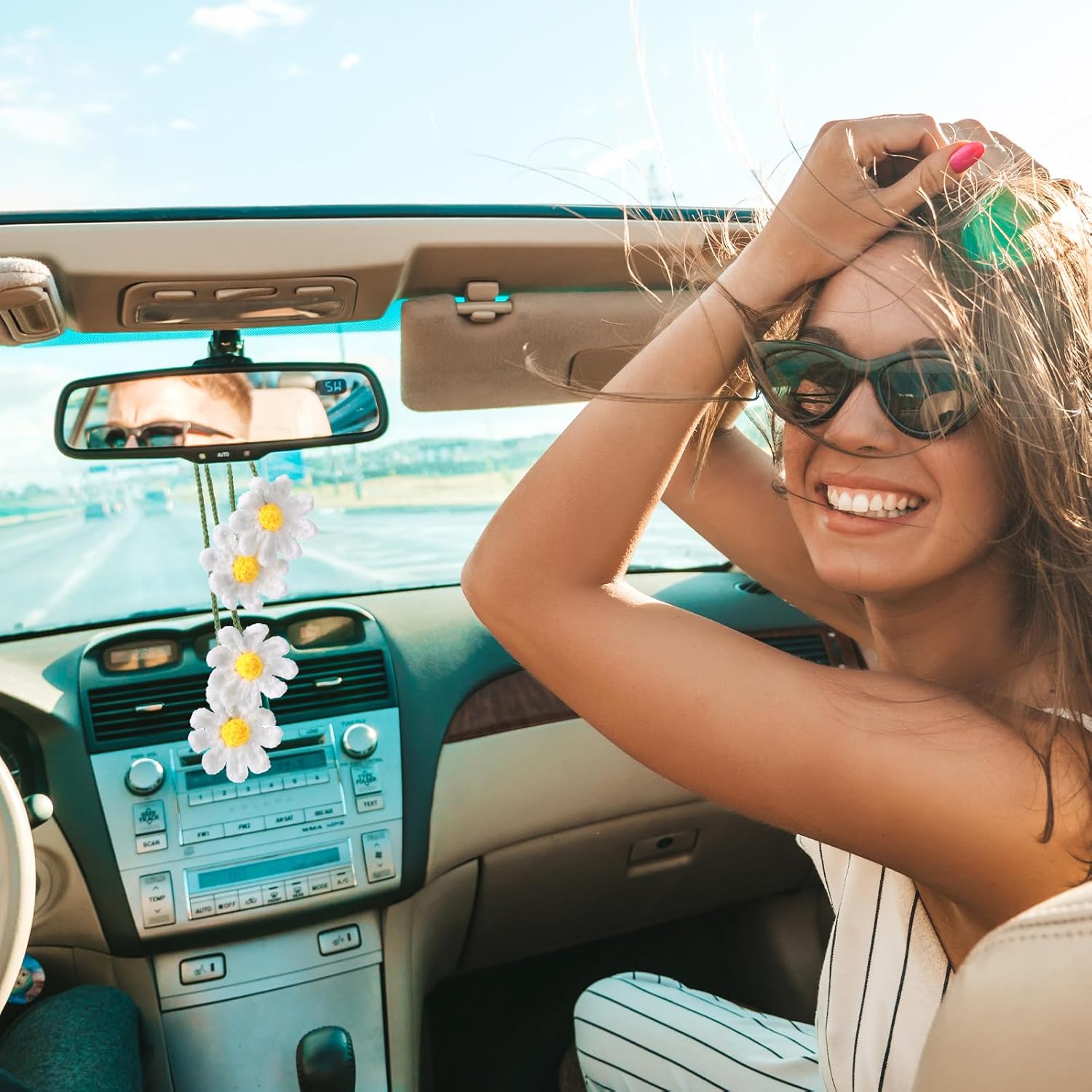 Cute Crochet Daisy Car Decor for Women