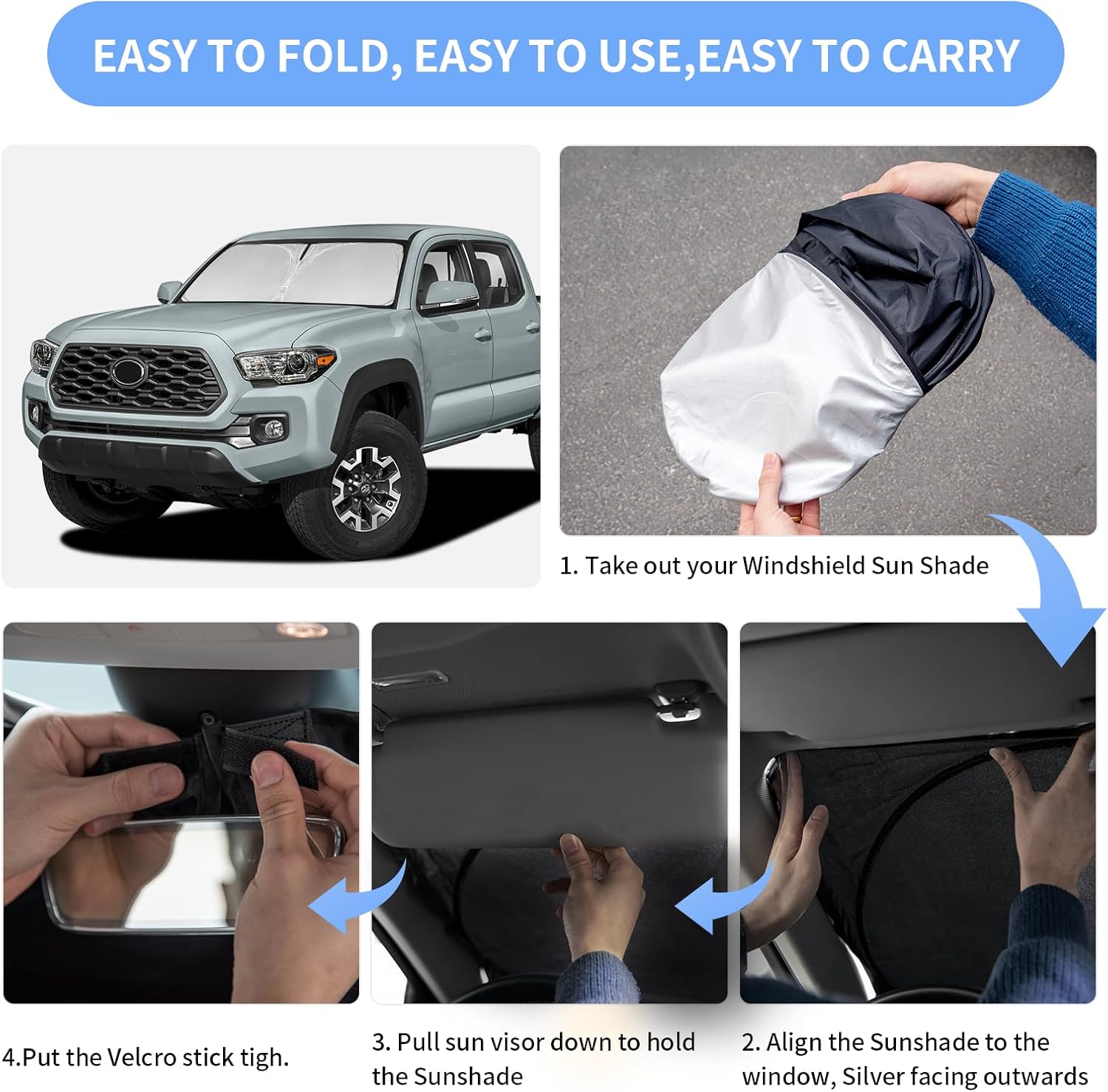ZOIBV Windshield Sunshade for Toyota Tacoma 2016-2026