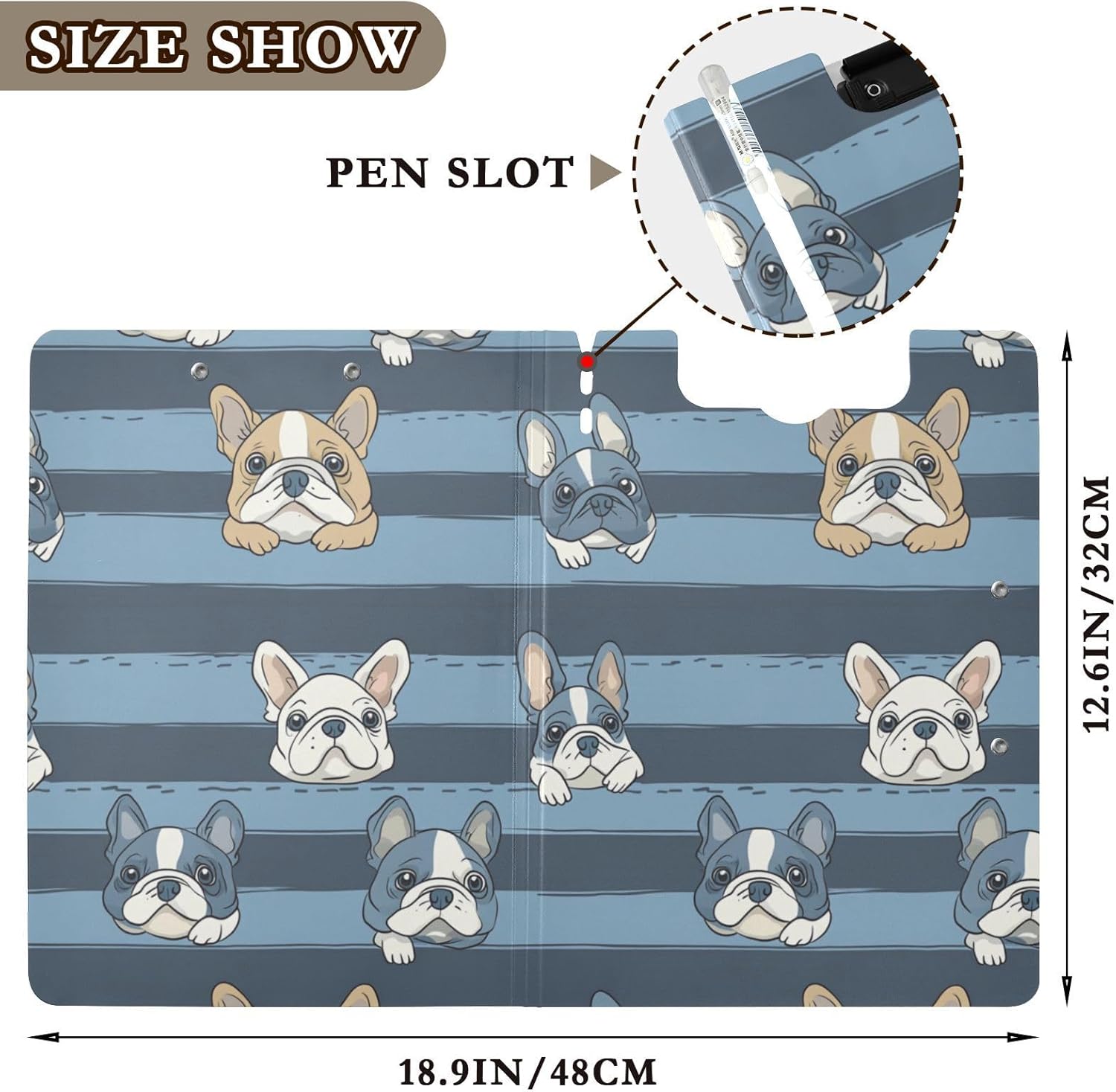 Kcldeci Clipboards Folder with French Bulldog Stripes