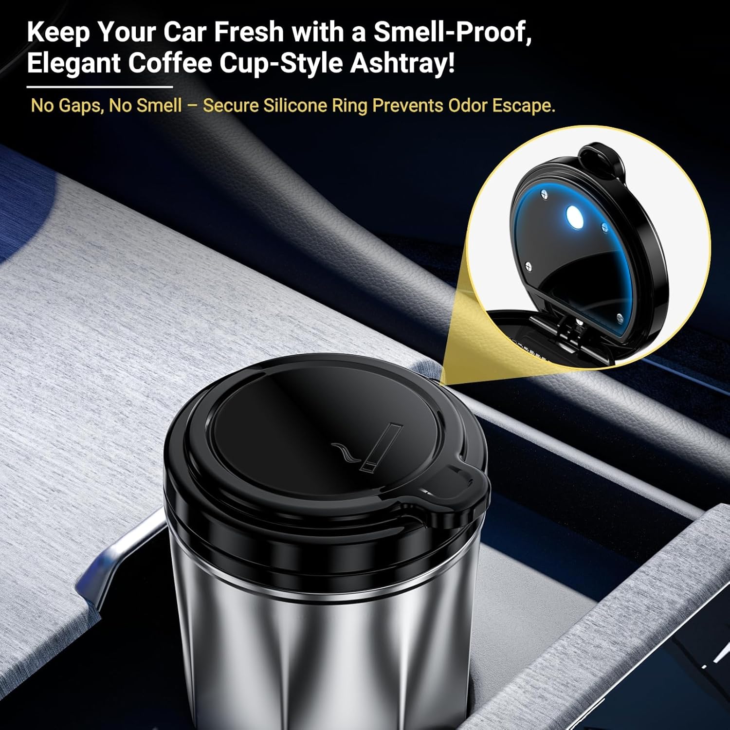 Car Ashtray with Lid and LED Light