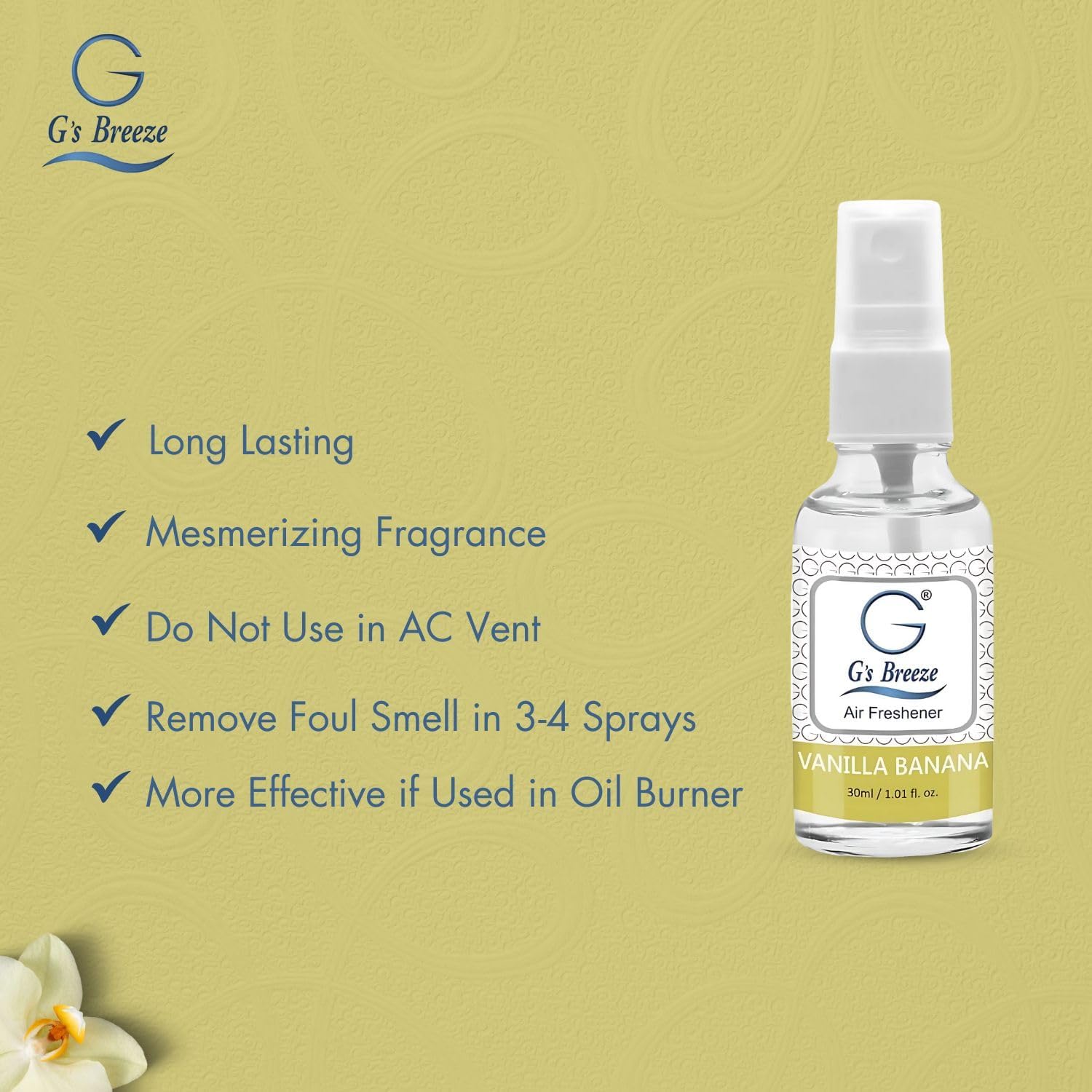 Gs Breeze Vanilla Banana Air Freshener - Sweet Long-Lasting