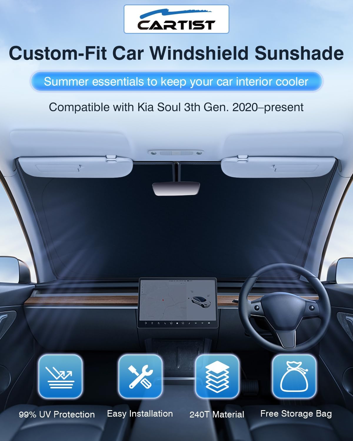 Cartist 5-Layer Windshield Sunshade for Kia Soul 2020-2024 2025