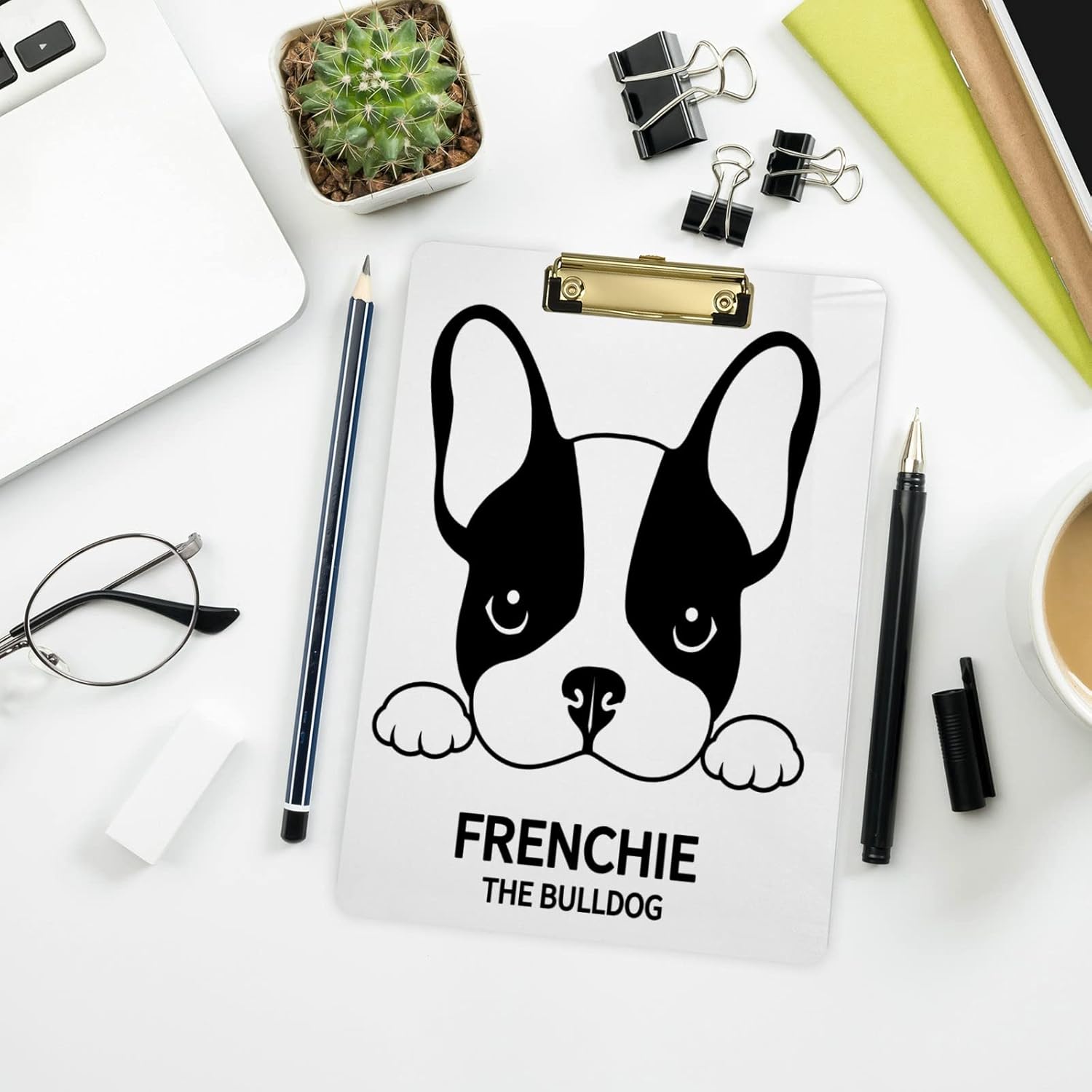 Eionryn Cute French Bulldog Clipboard Silver A4 Size