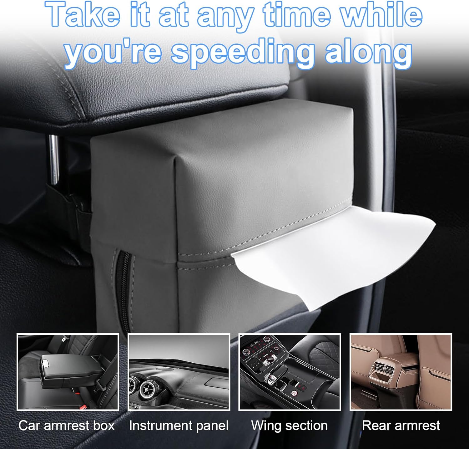 Augeny Car Tissue Holder with Adjustable Elastic Band