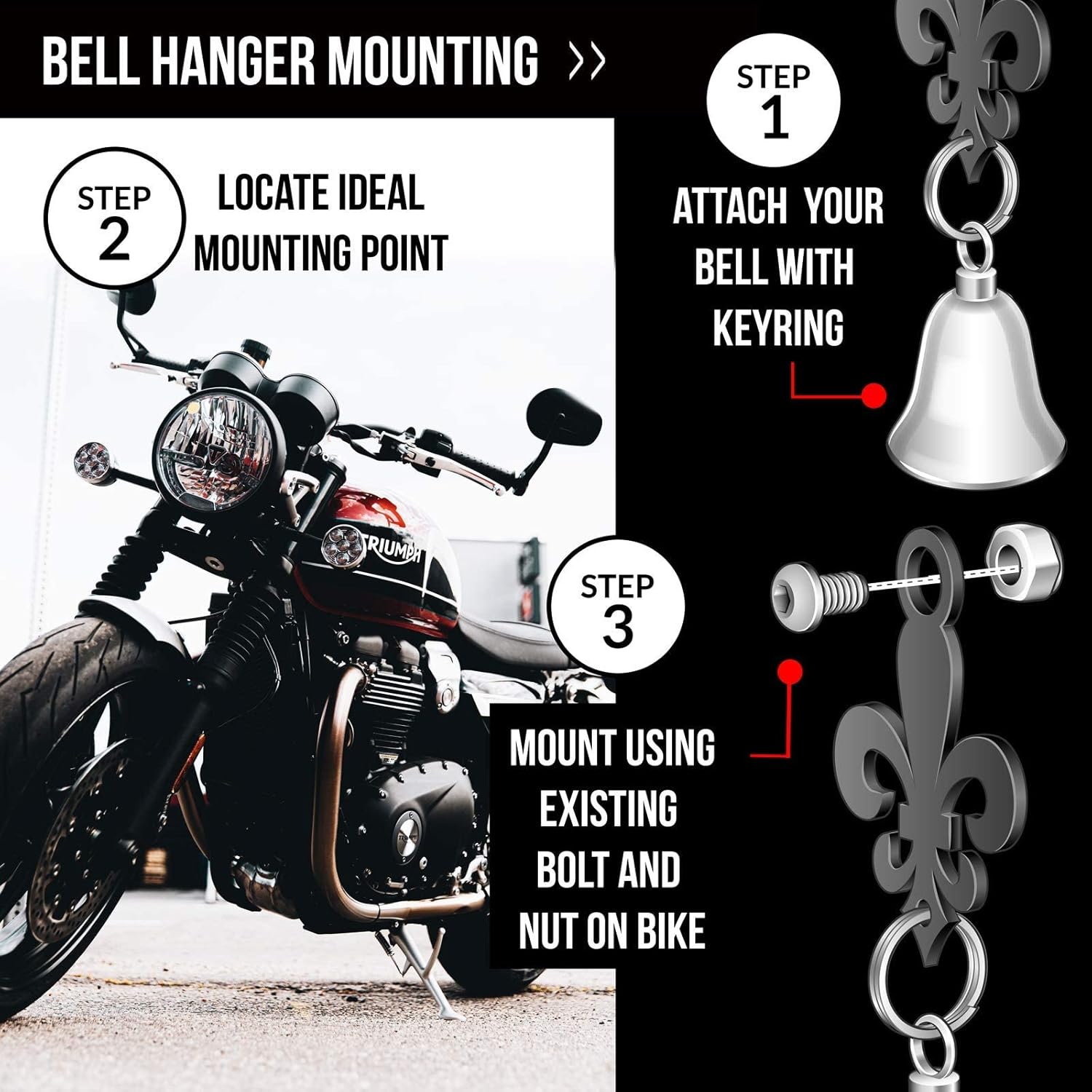 Sparkle Rider Fleur-de-lis Motorcycle Bell Hanger with Swarovski Crystals