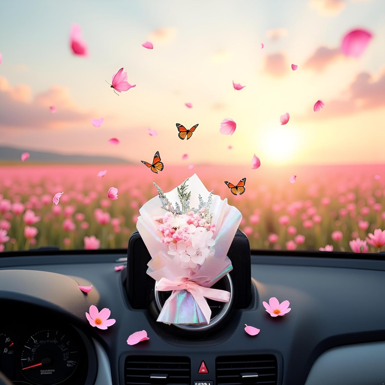 Pink Mini Dried Flowers Bouquet for Car Air Vent Clips 1