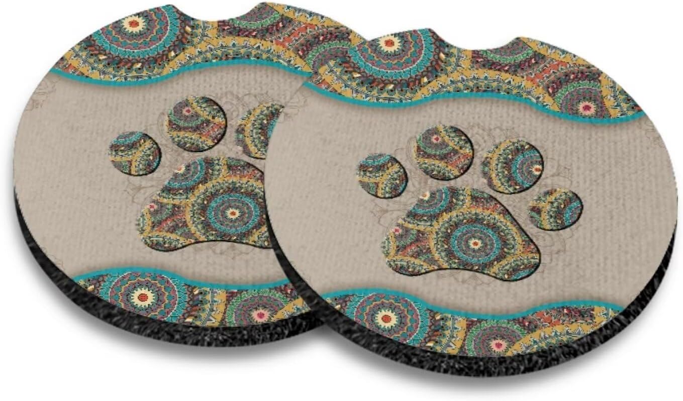 Boho Dog Paw Non-Slip Car Coaster Mat - 28 Inch