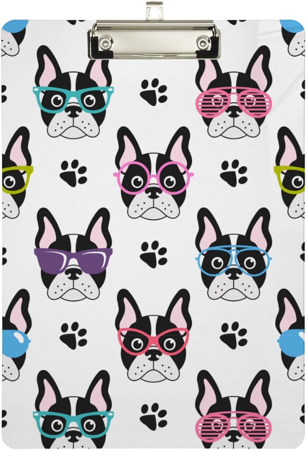 Gredecor French Bulldogs Clipboard with Glasses for A4 Paper