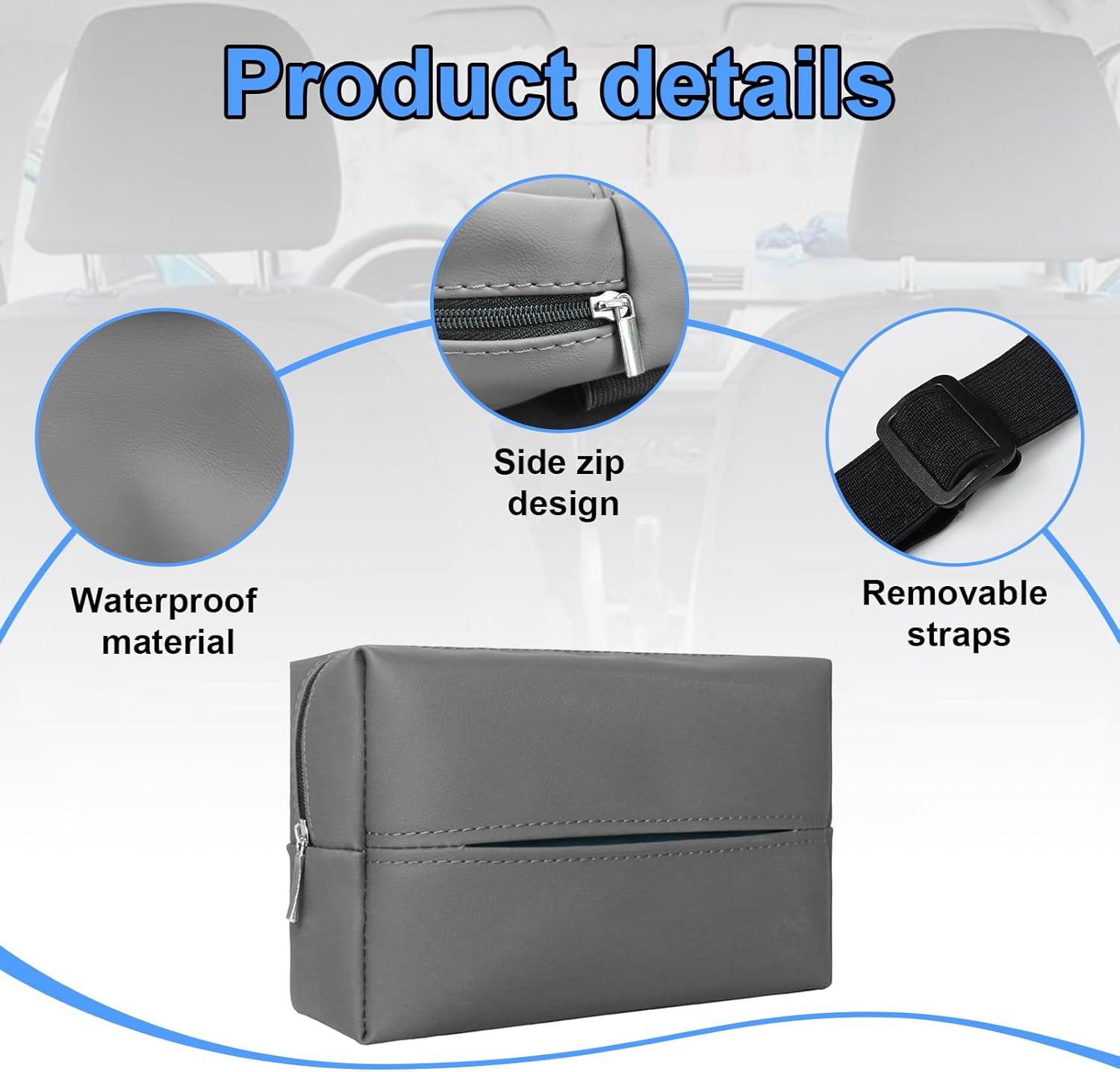 Augeny Car Tissue Holder with Adjustable Elastic Band