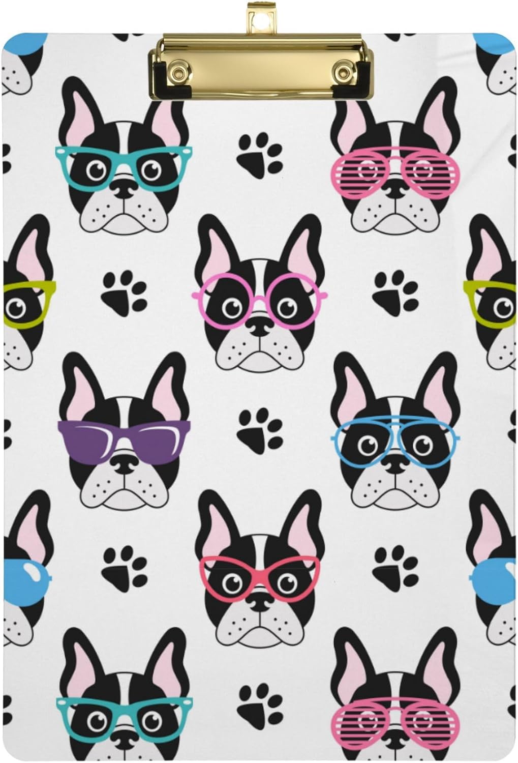 Gredecor French Bulldogs Clipboard with Glasses for A4 Paper