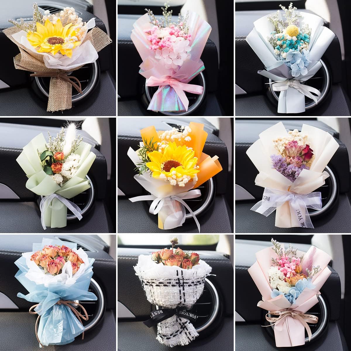 SWR Car Dry Flower Bouquet Air Freshener Clip Diffuser Decoration