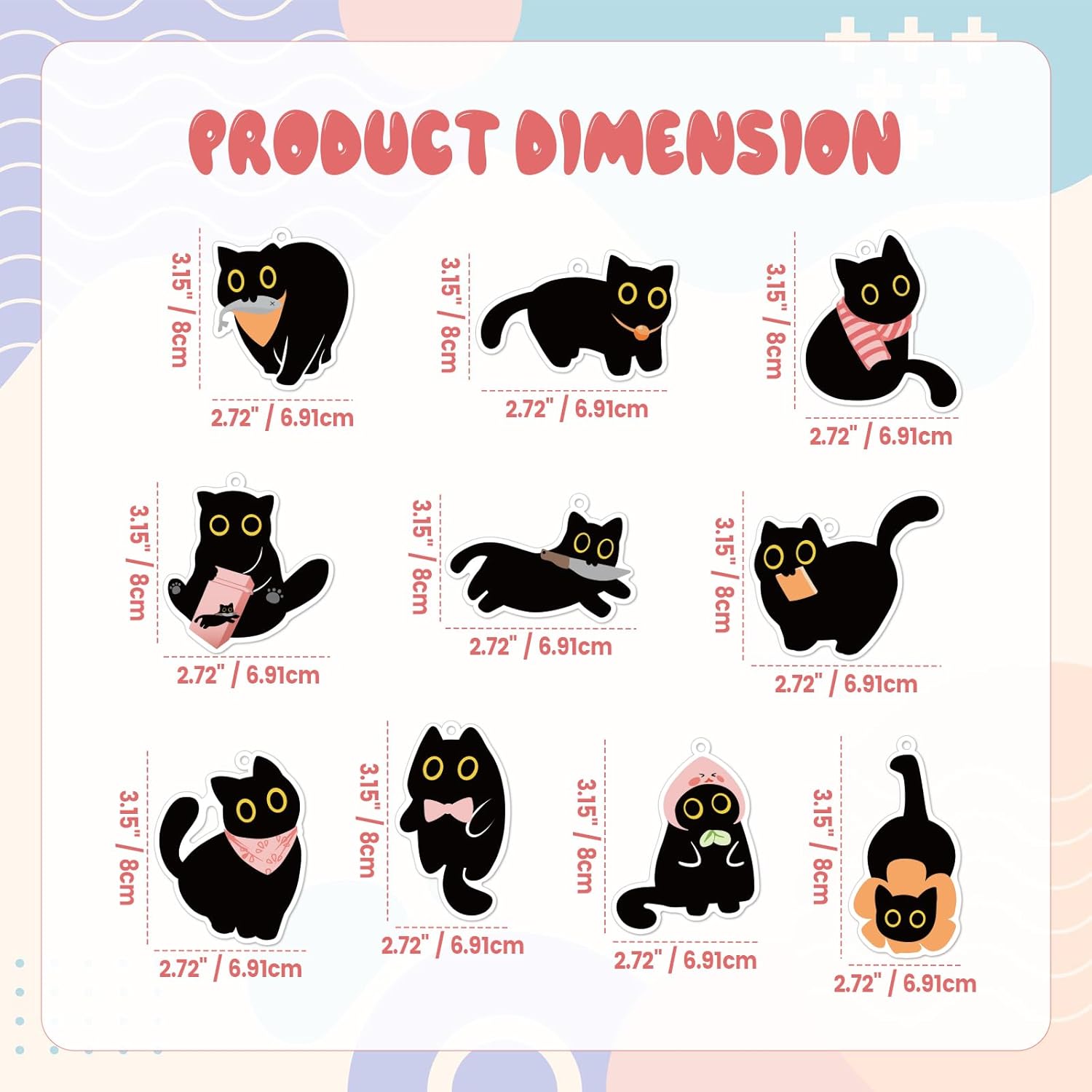 10PCS Cute Black Cat Hanging Air Fresheners with 5 Scents