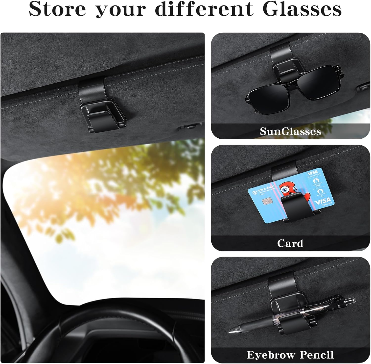 2 Pack 2 in 1 Sunglass Holder for Car Visor
