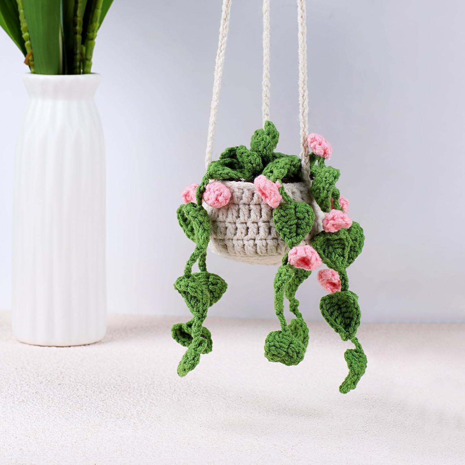 Handmade Knit Crochet Flower Car Mirror Ornament