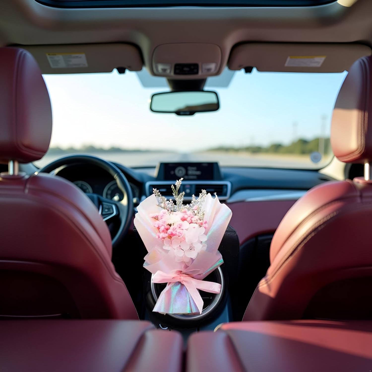 Pink Mini Dried Flowers Bouquet for Car Air Vent Clips