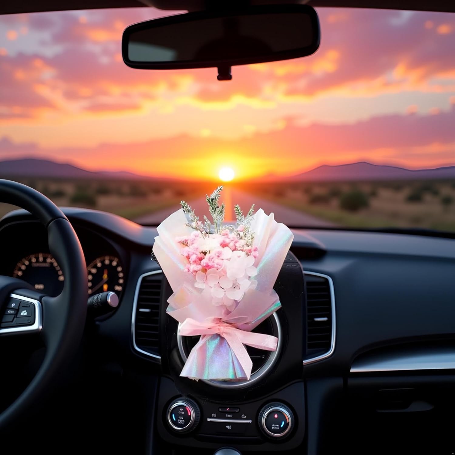Pink Mini Dried Flowers Bouquet for Car Air Vent