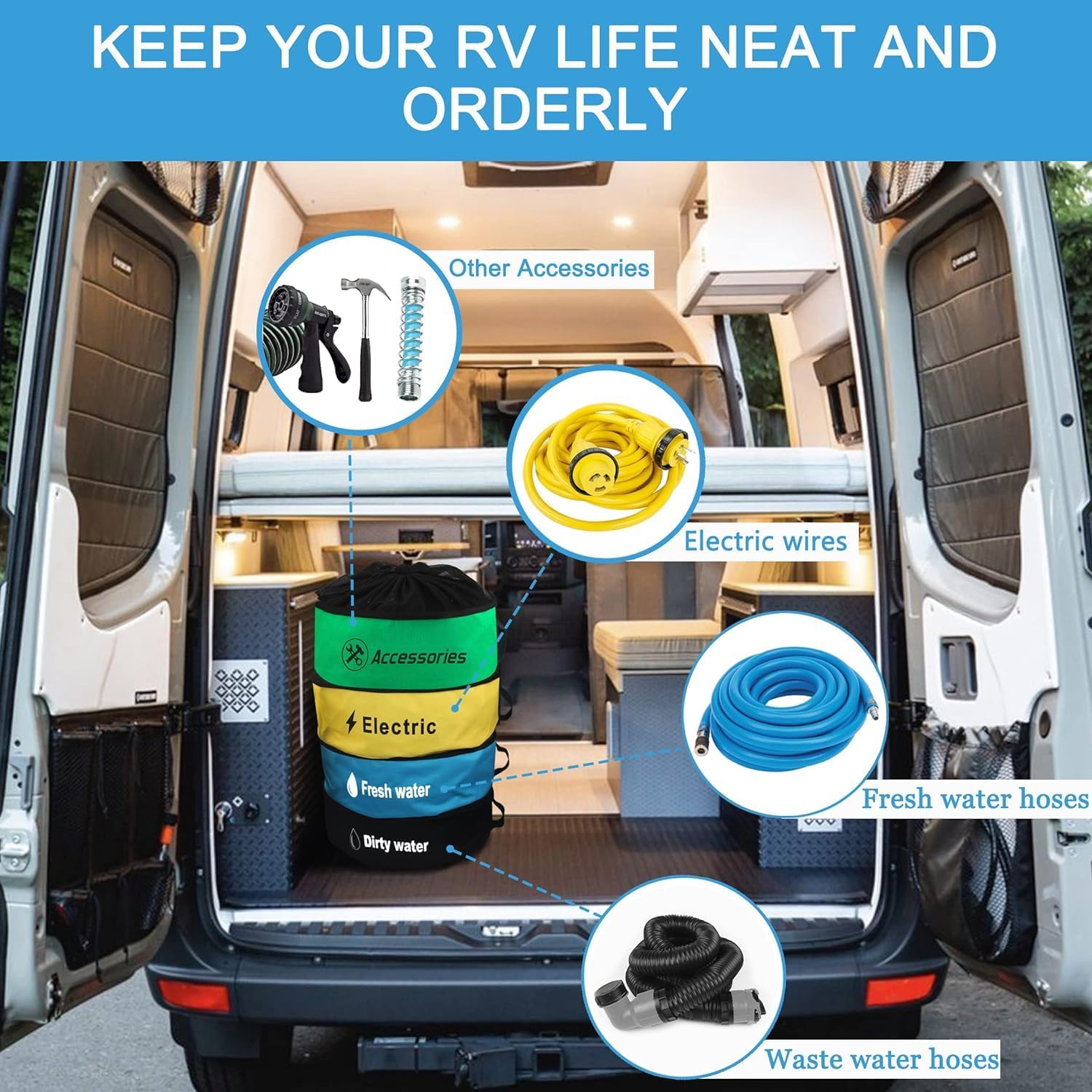 RV Hose Storage Bag Set 4-Pack with Straps