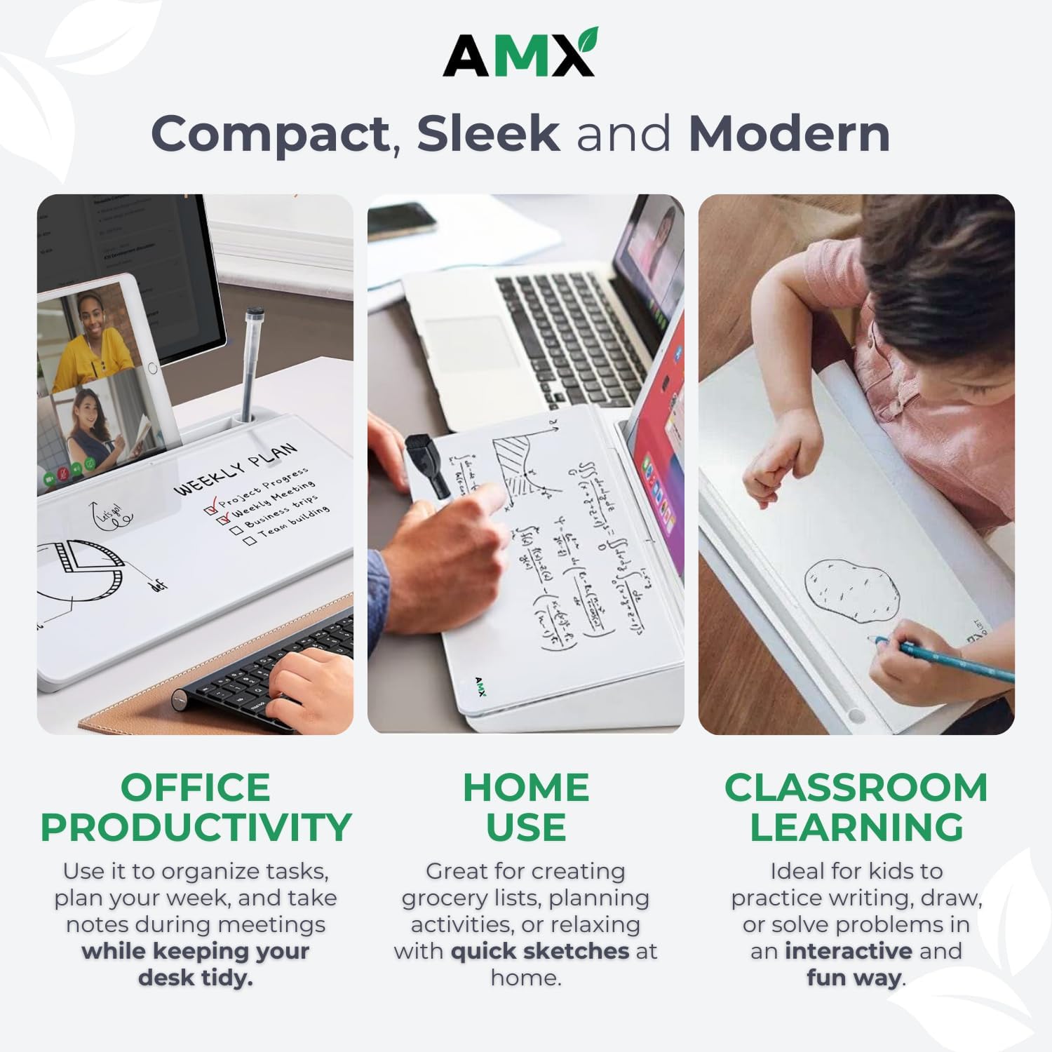 AMX Small Glass Dry Erase Board - Keyboard Stand and Desk Organizer