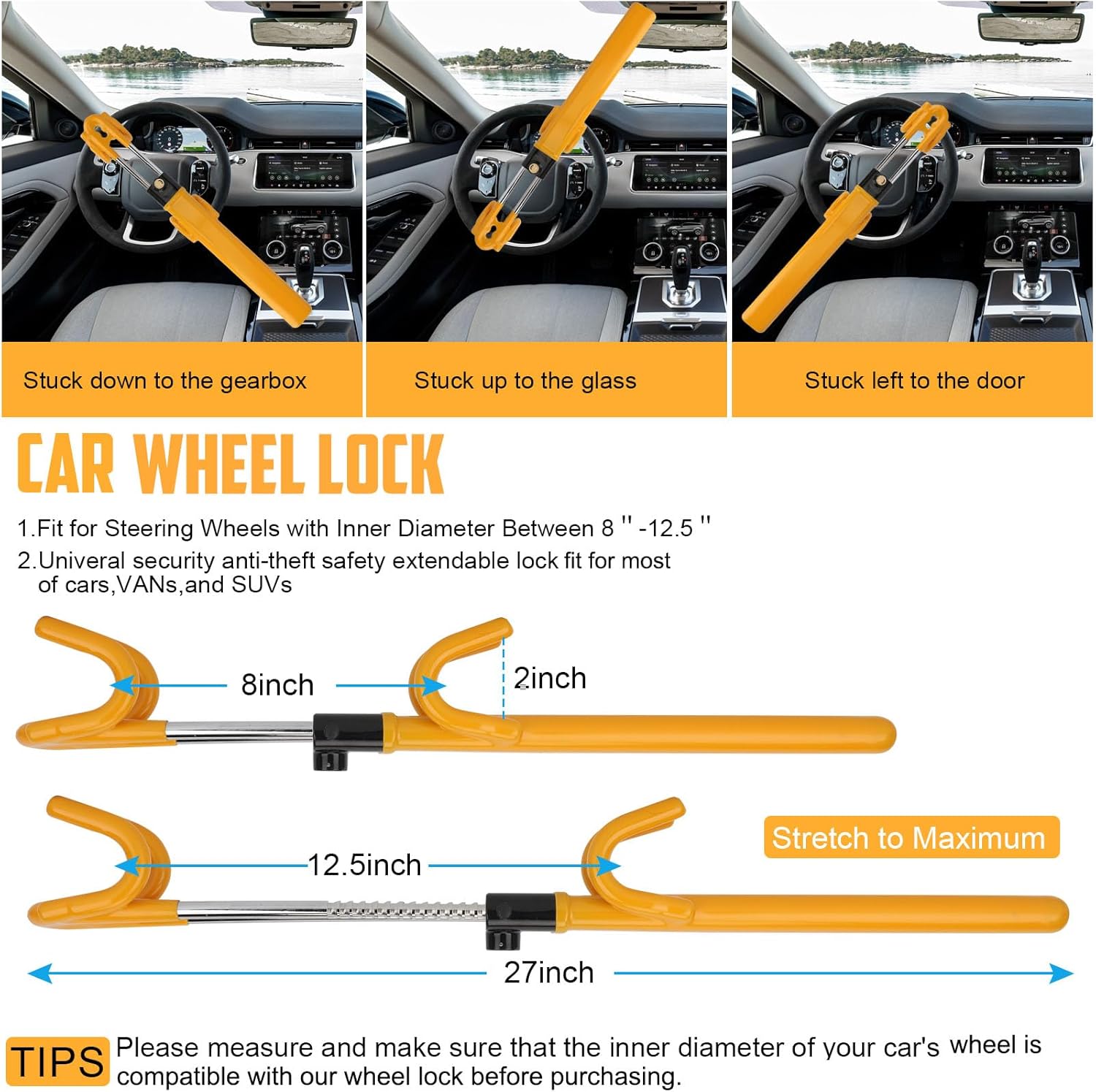 TIPHOPE Heavy Duty Car Steering Lock Anti-Theft Device