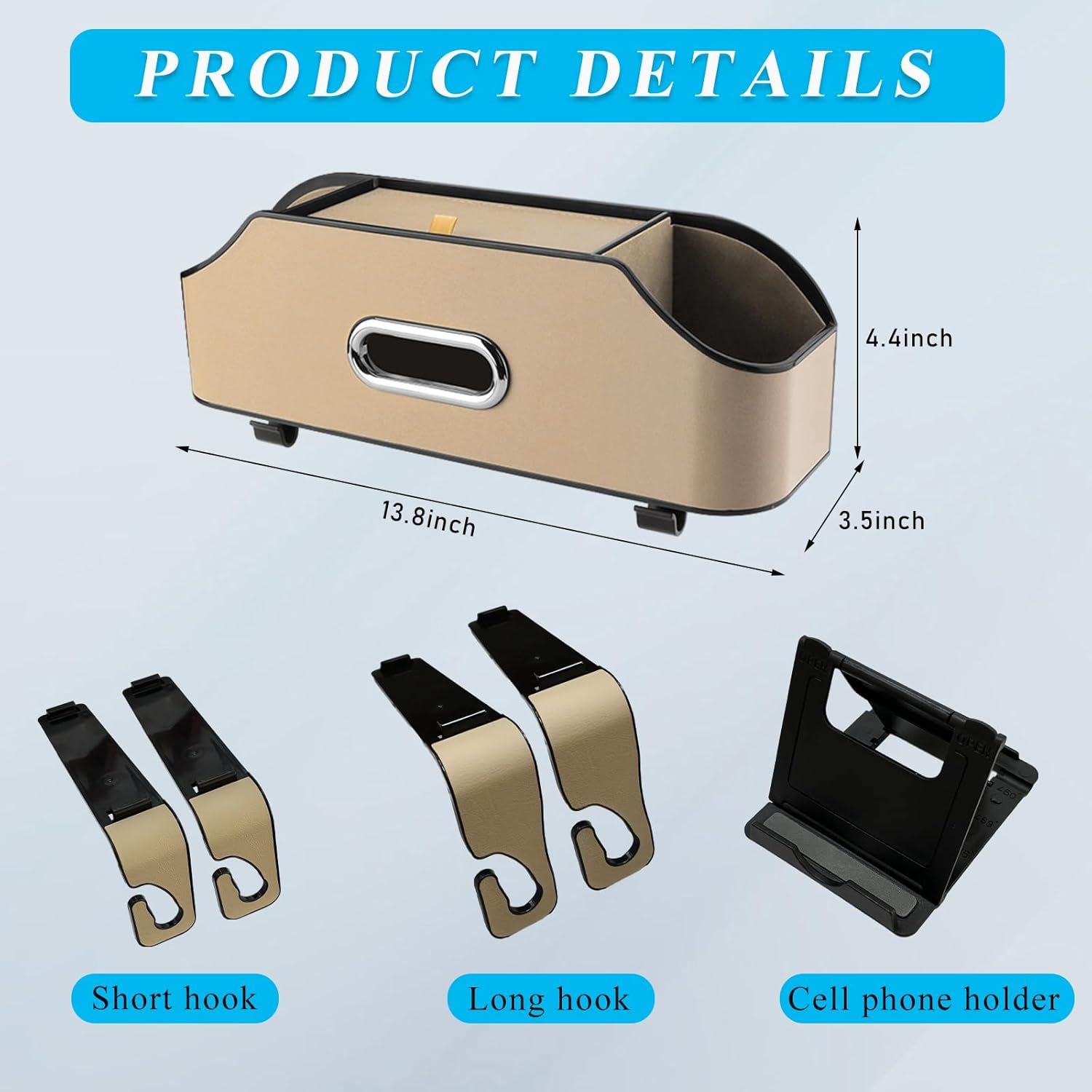 Car Seat Back Organizer with 2 Drink Holders and Storage Hooks
