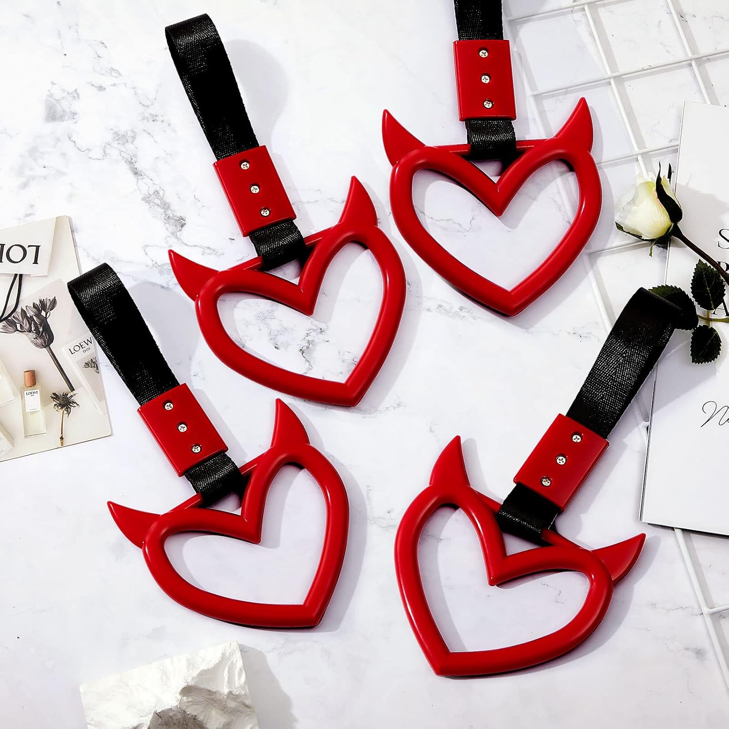 4 Piece Heart Handle Keychains for Car Safety