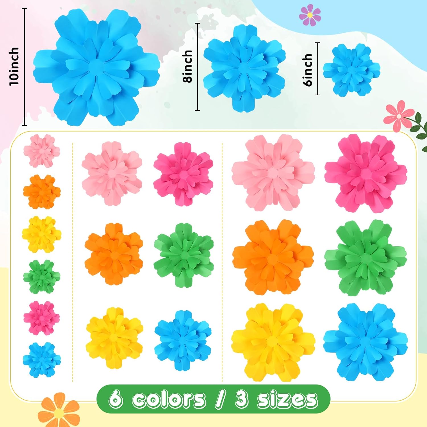 18 Pcs Fluted Paper Flowers Wall Decor 3D DIY