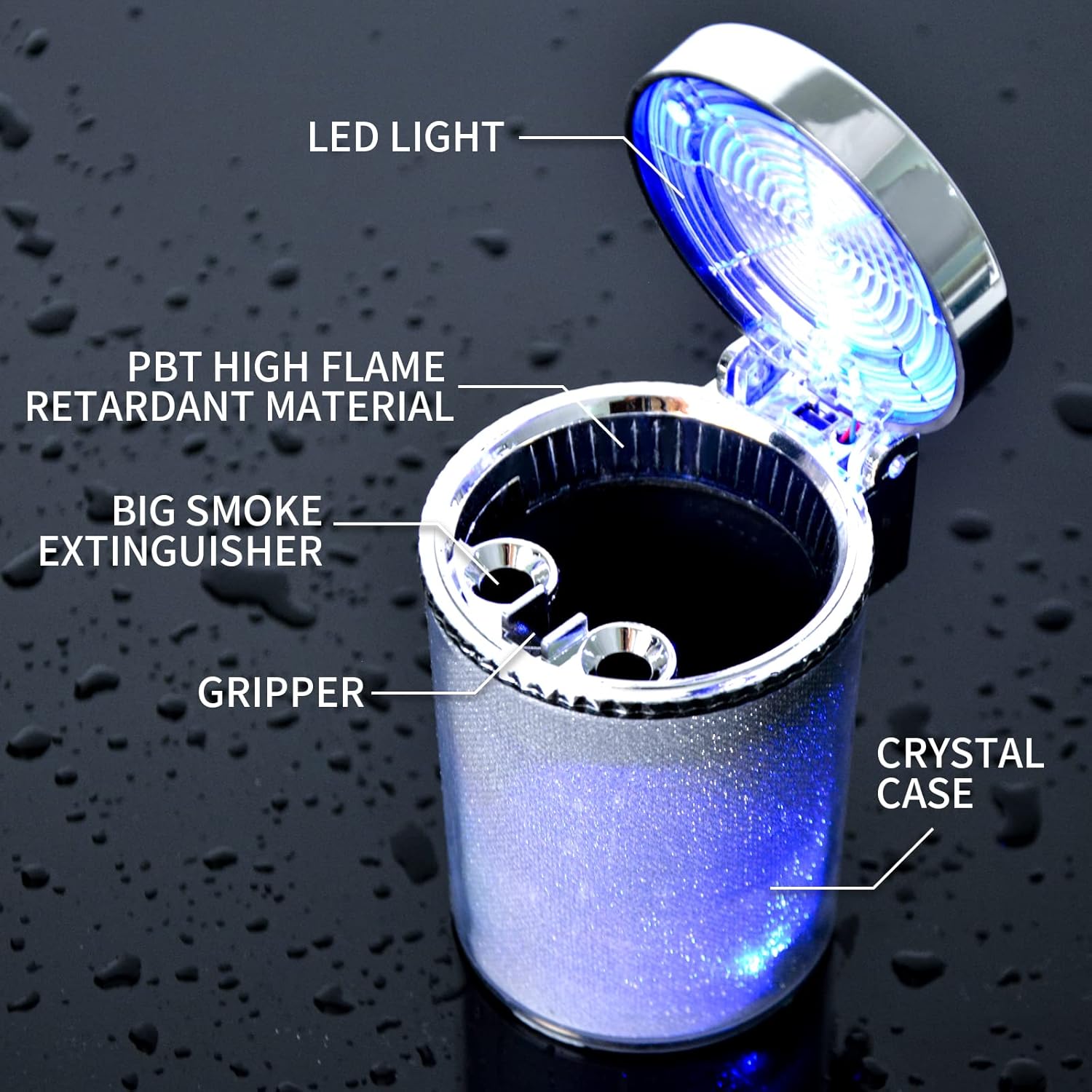 Car Ashtray 2-Pack with LED Light and Lid
