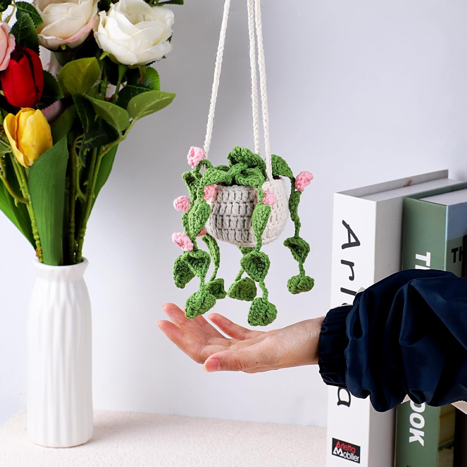 Handmade Knit Crochet Flower Car Mirror Ornament