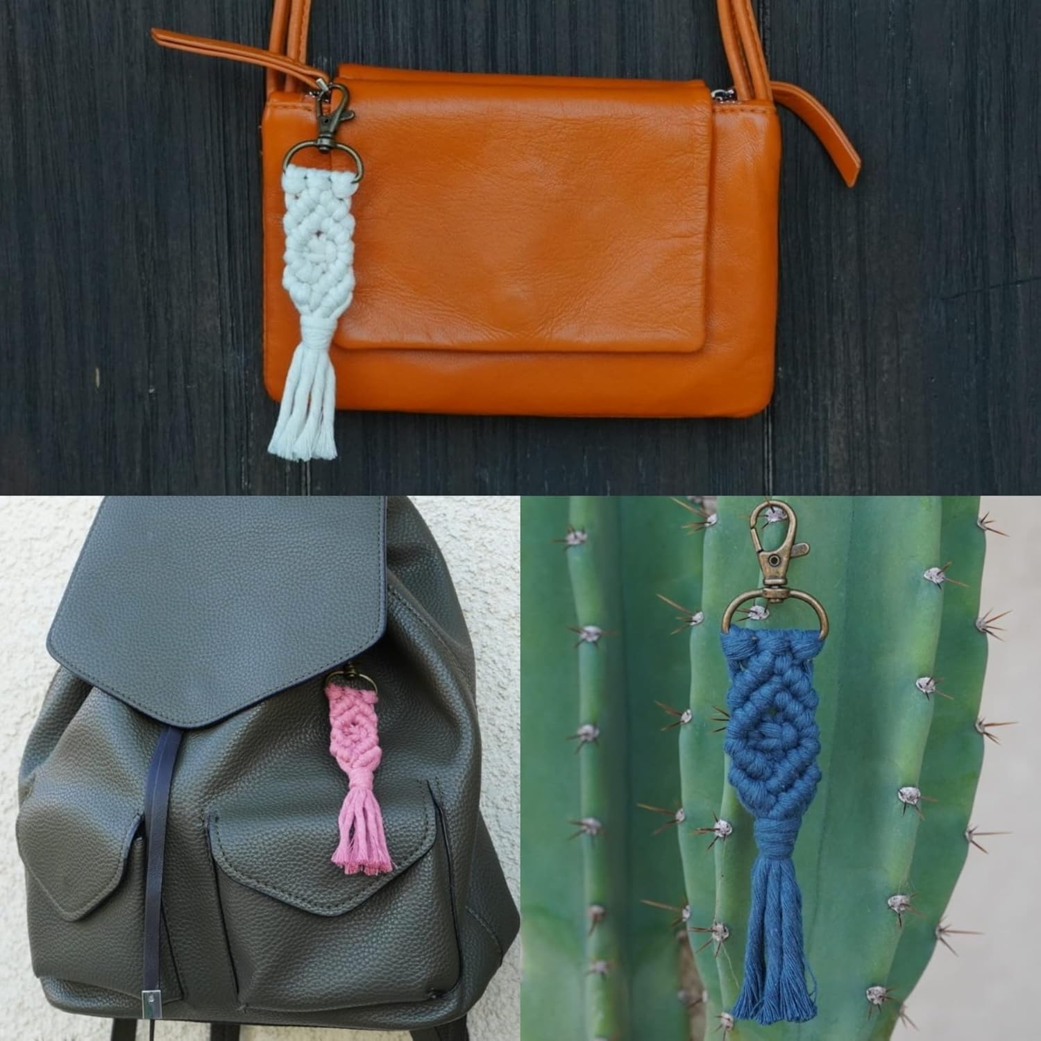 Macrame Keychain Boho Handmade Caramel