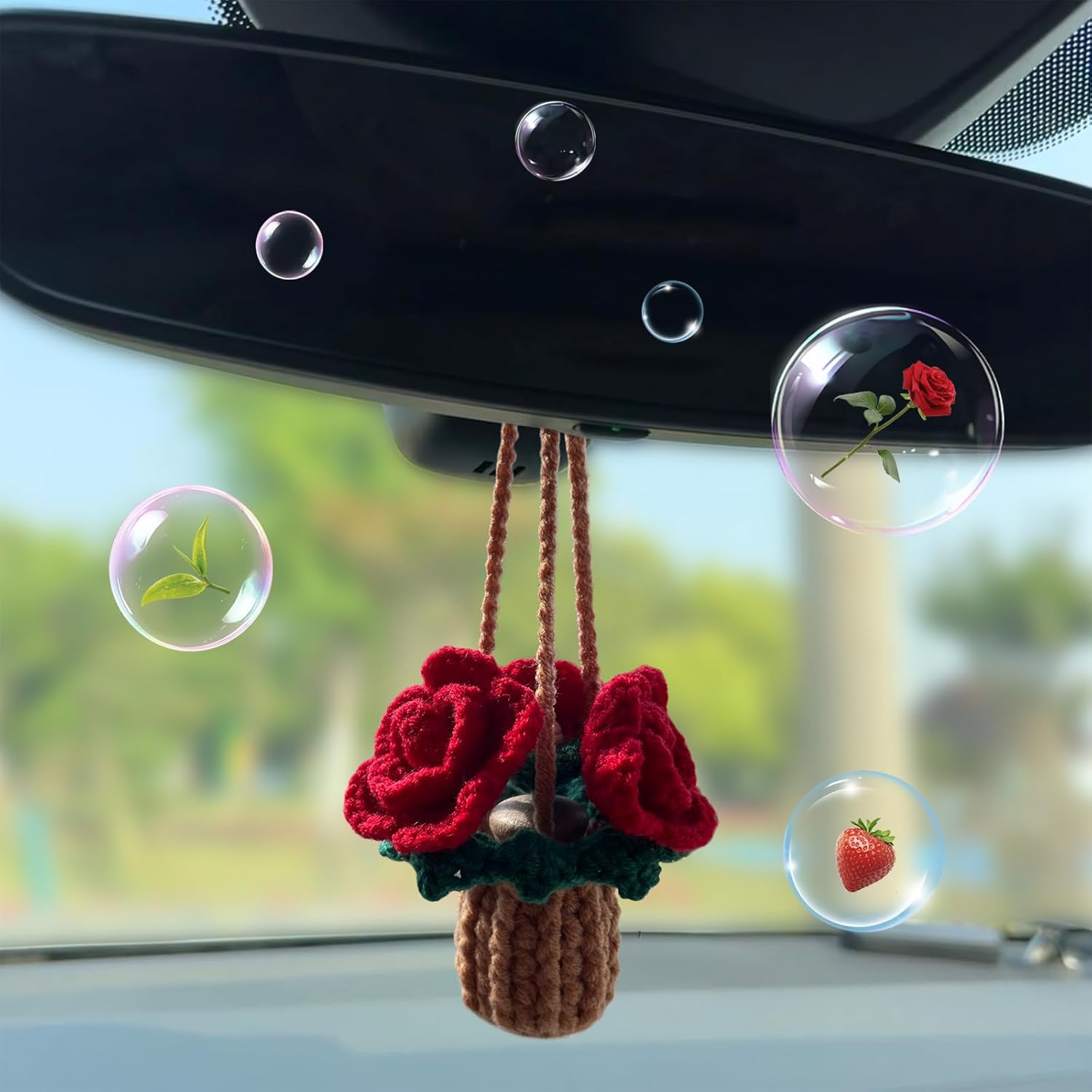 Mevolf Crochet Air Freshener with Cute Potted Plants