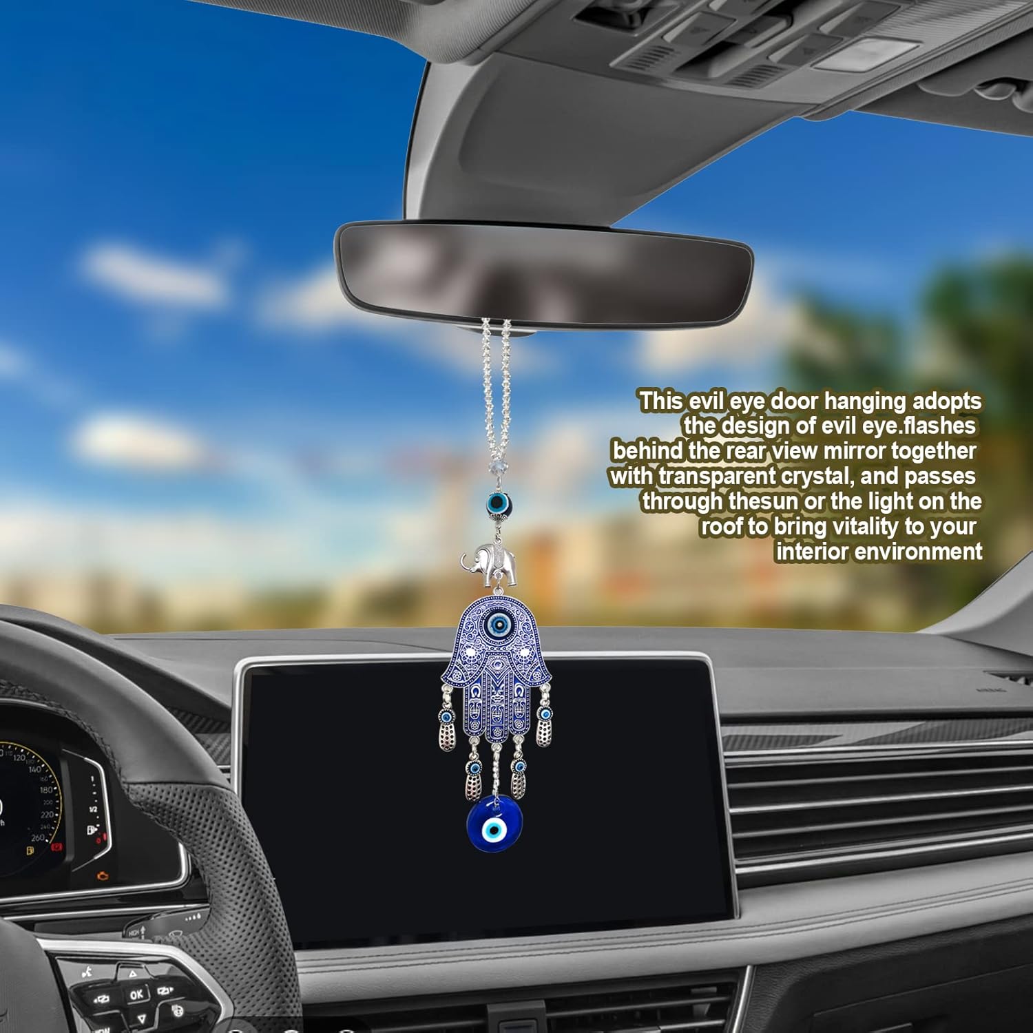 KEVWR Evil Eye Car Hanging Ornament with Tassel