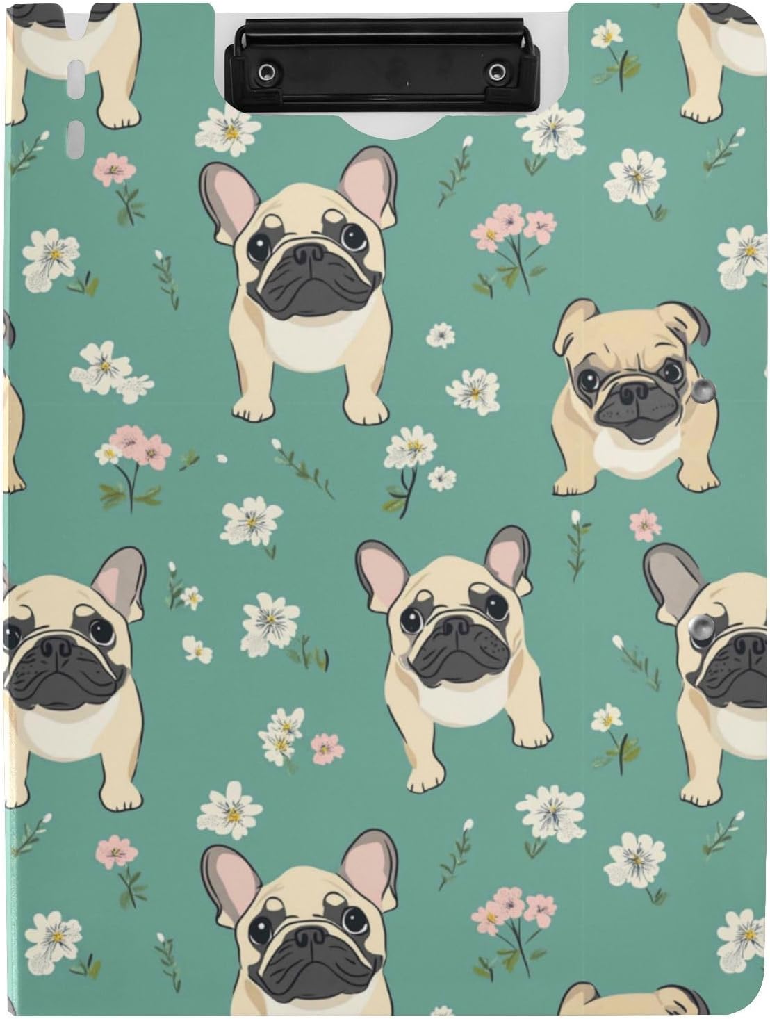 SHJI A4 Double Clip Folder with Cute French Bulldog Design