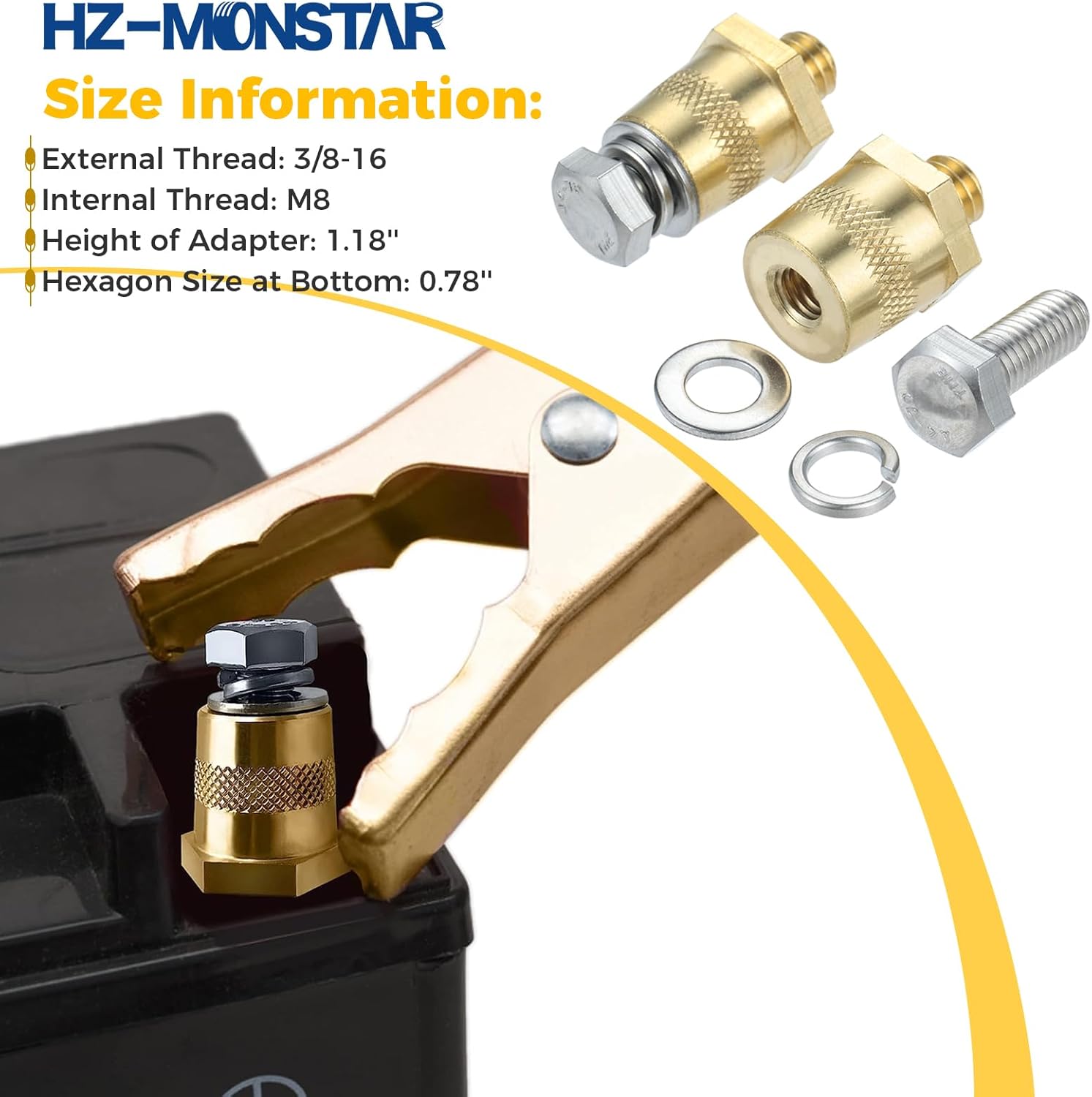 HZ-MONSTAR Battery Terminal Adaptor Kit 2Pcs 38-16 Thread