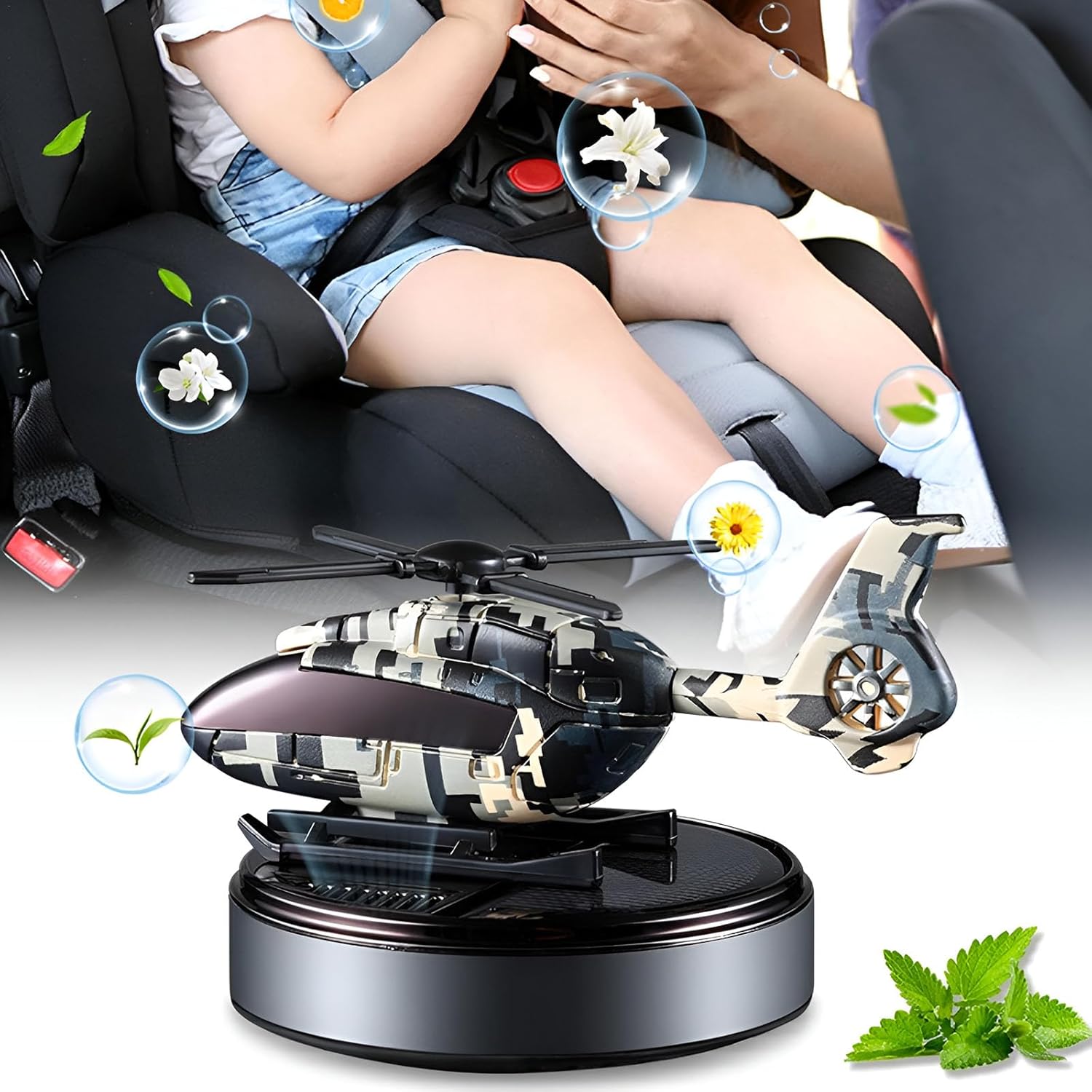 Solar Powered Helicopter Car Air Freshener Green