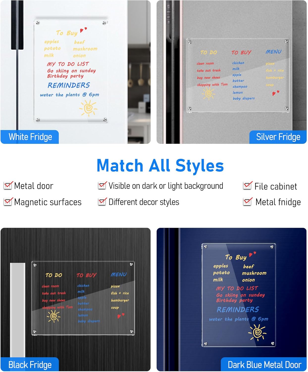 Clear Acrylic Magnetic Dry Erase Board for Fridge 12x8