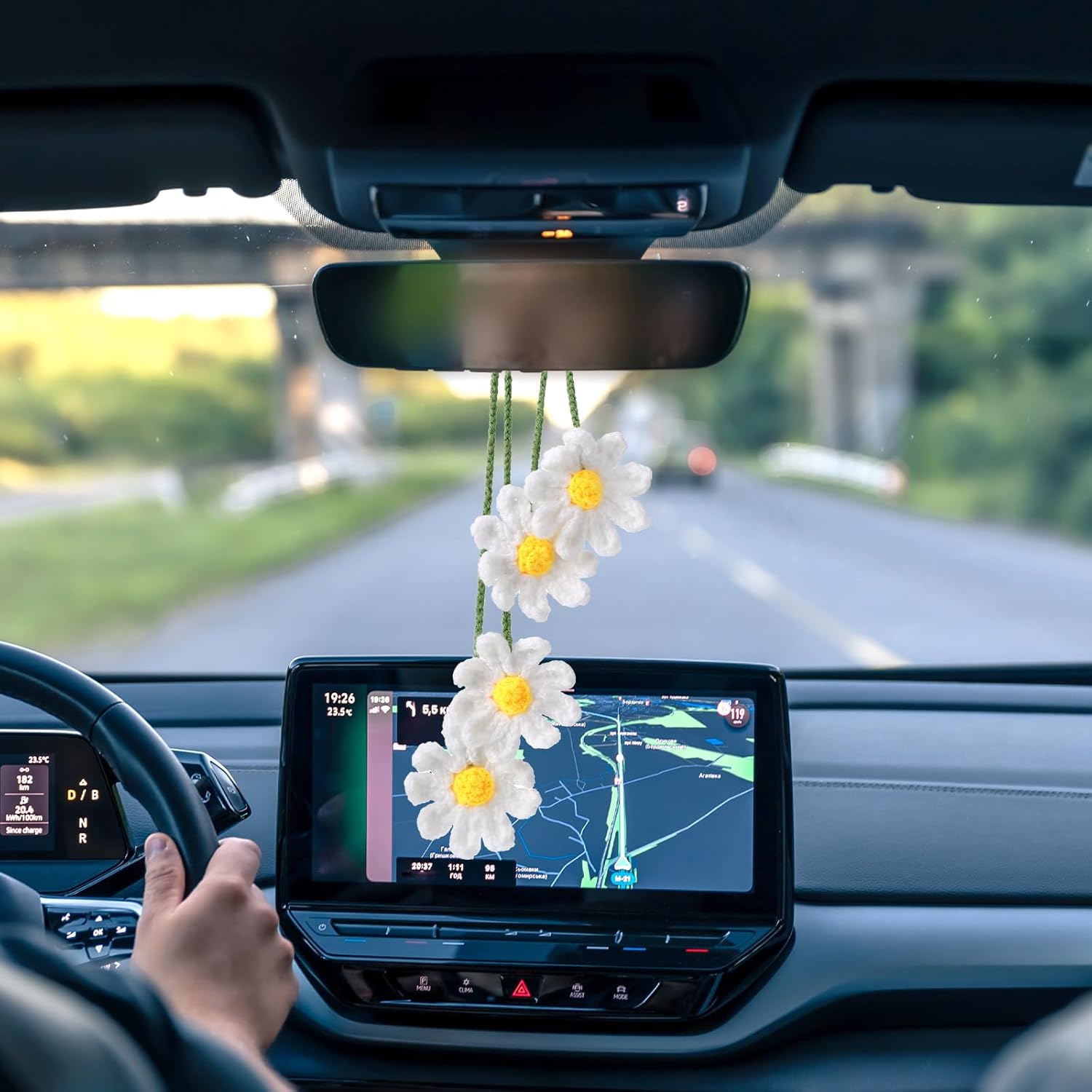 Cute Crochet Daisy Car Decor for Women