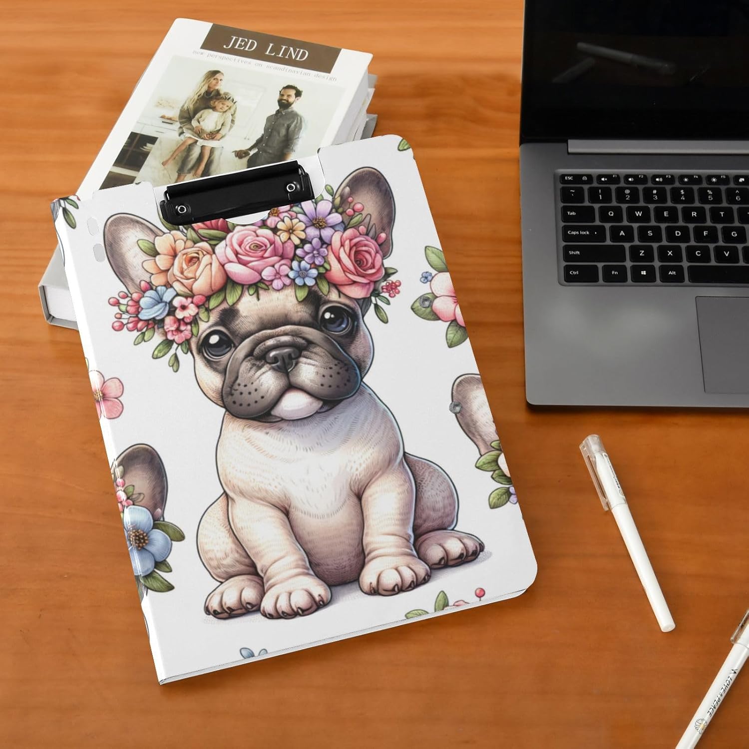 French Bulldog Flower Crown Clipboard A4 Size Waterproof Folder