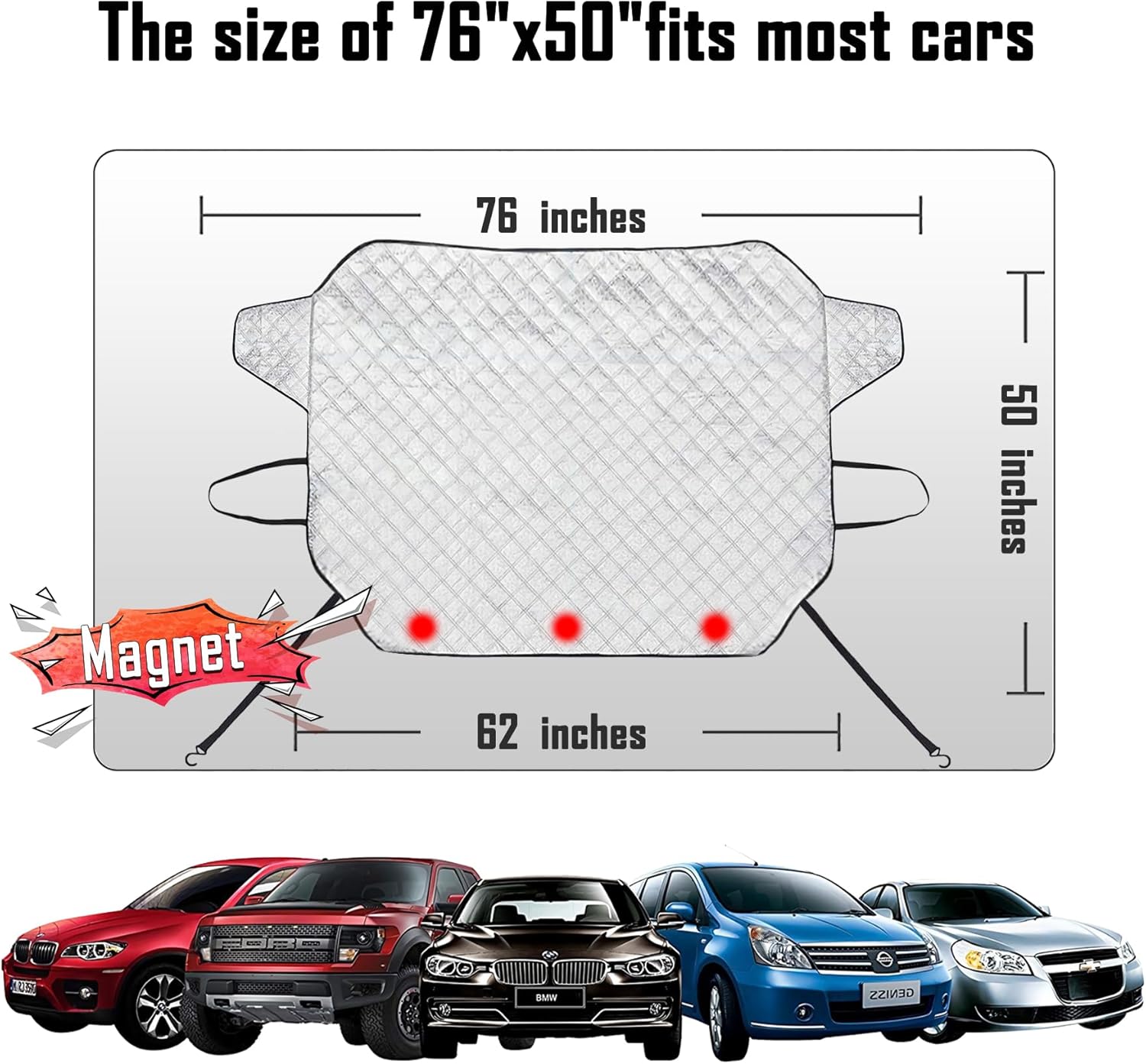 EXQUISLIFE 3-Layer Windshield Snow Cover for Cars and SUVs