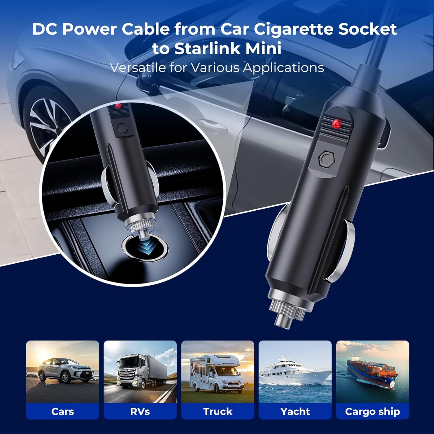 Starlink Mini Car Charger 164FT Gray Cable
