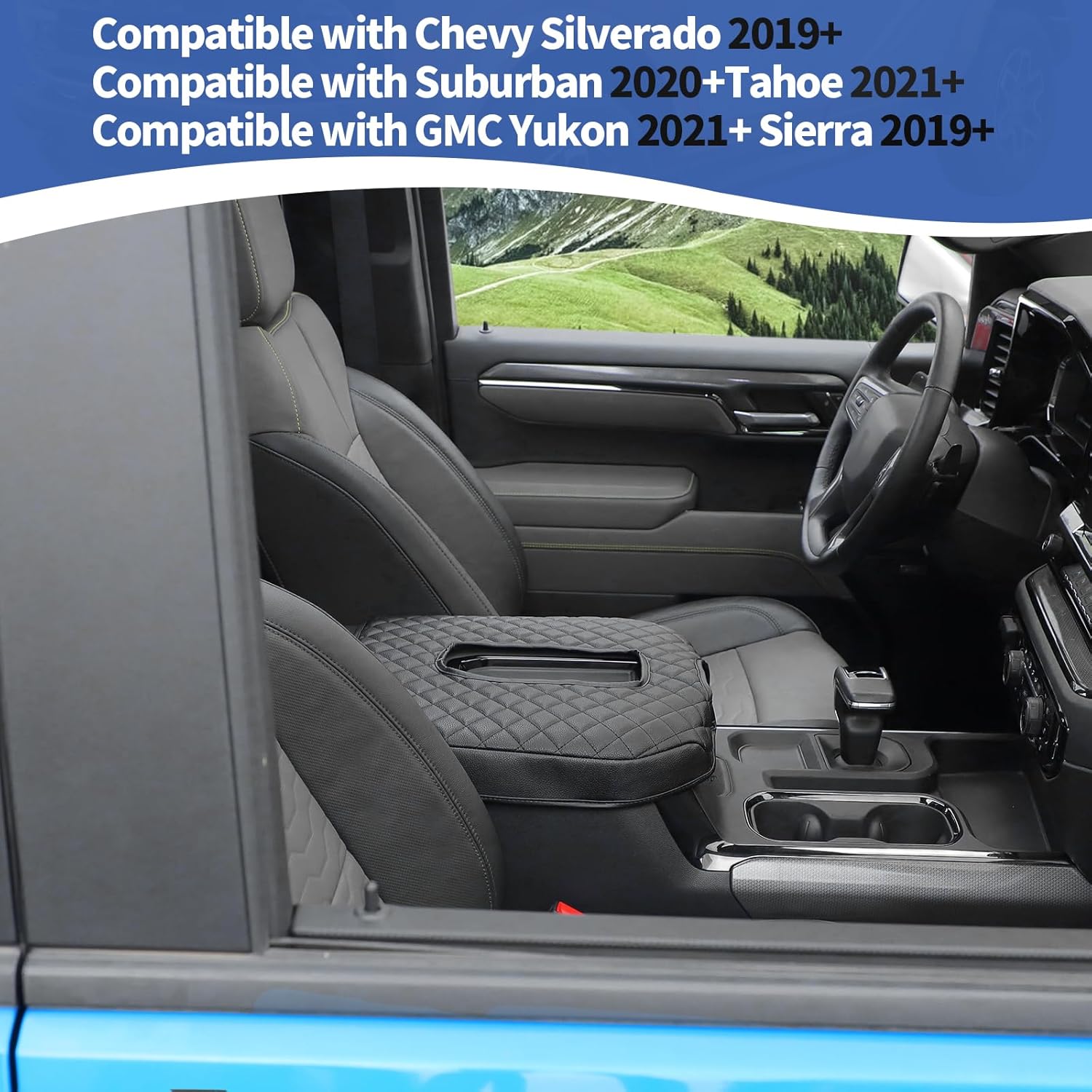 RT-TCZ Black Center Console Armrest Pad for Chevy Silverado 2019 Up