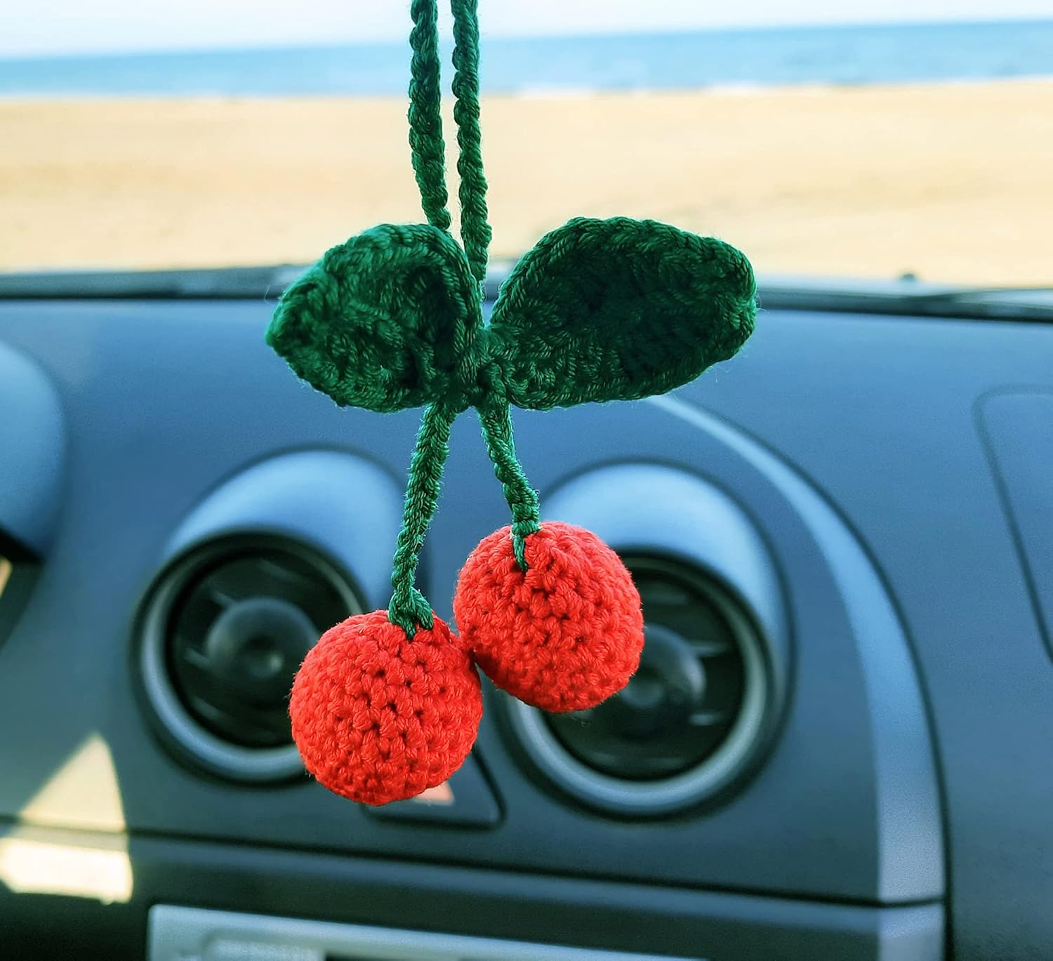Cherry Crochet Handmade Car Mirror Decor Charm